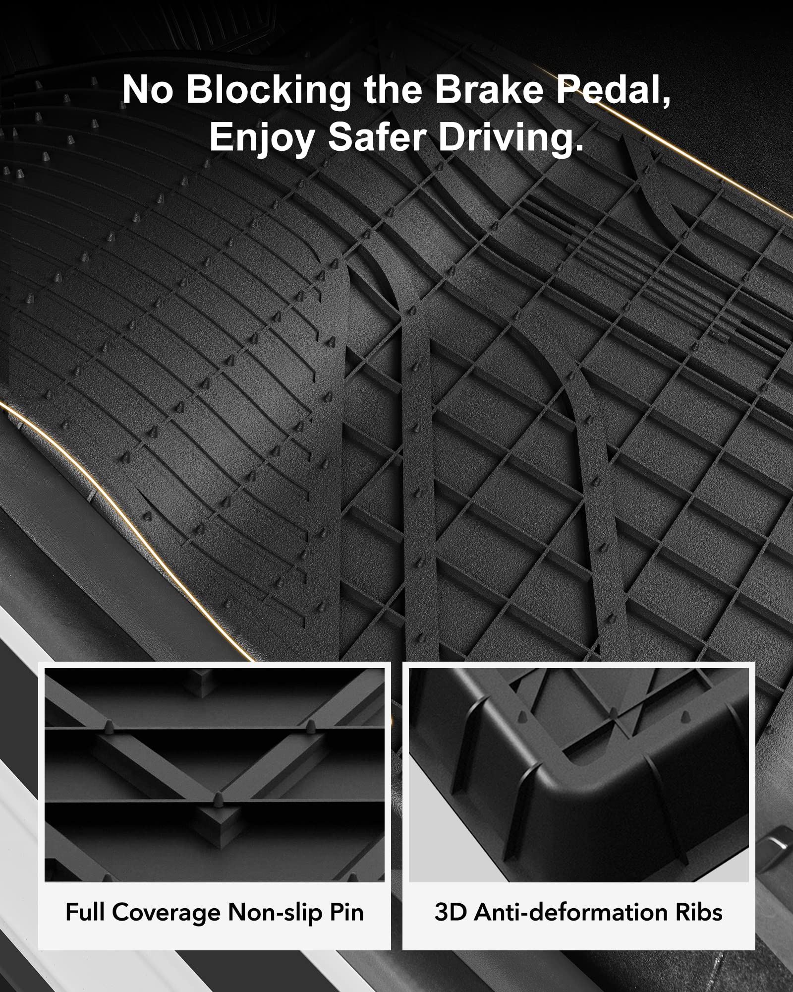3W All-Weather TPE Floor Liner - Full Set Black Floor Mats and Cargo Liner Mat Custom Fit for Tesla Model 3 2021-2023