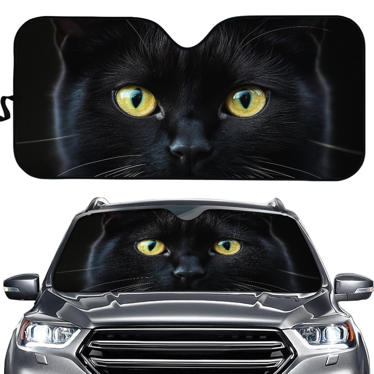 BIGCARJOB Car Windshield Sun Shade Funny Black Cat Print UV Protector Front Car Sunshade Visor Protector