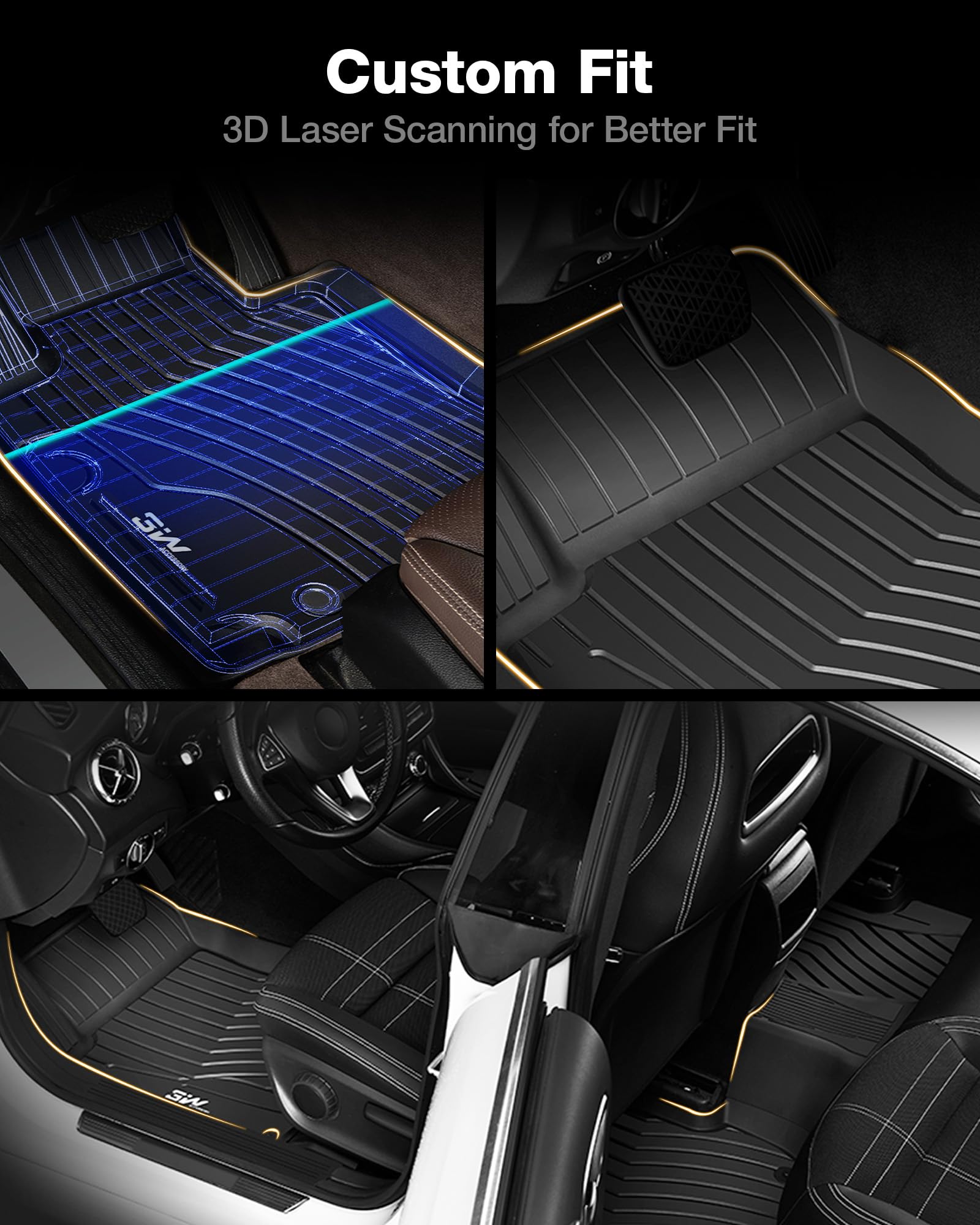 3W Floor Mats For Mercedes Benz Cla (2020-2025) / Gla (2021-2025), Tpe All Weather Custom Fit Floor Liner For Benz Cla,1St & 2Nd