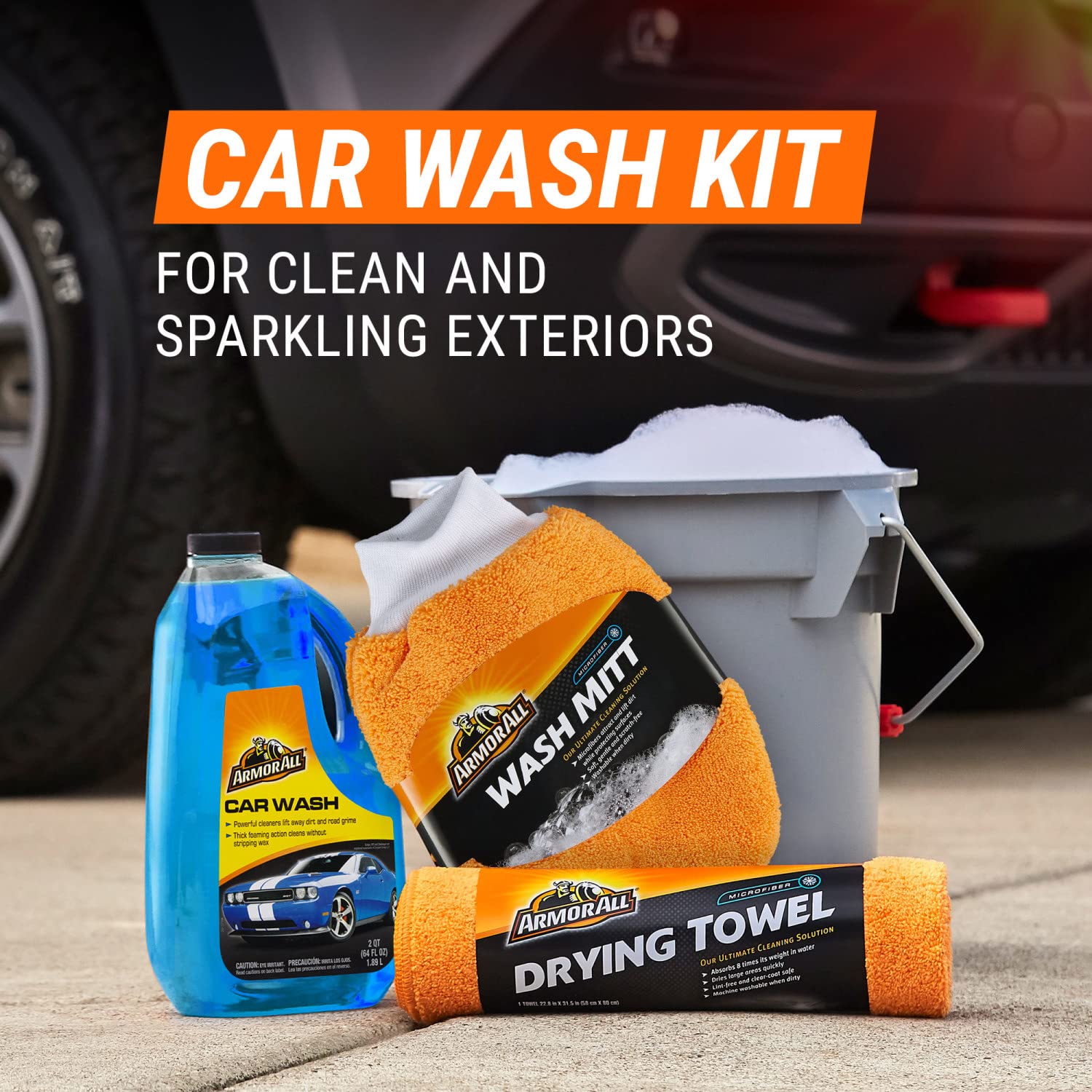 Armor All Car Wash and Cleaner Kit, Includes Cleaning Wipes for Car Interior, Cleaner Concentrate, Car Air Freshener, Microfiber