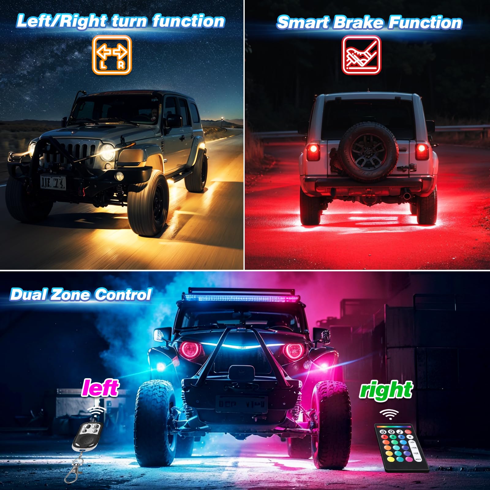 4 Pods Alloy Rgb Led Rock Lights For Atv Utv Rzr Suv Sxs Golf Cart Trucks Car, Metal Waterproof Multicolor Underglow Kit With Ap