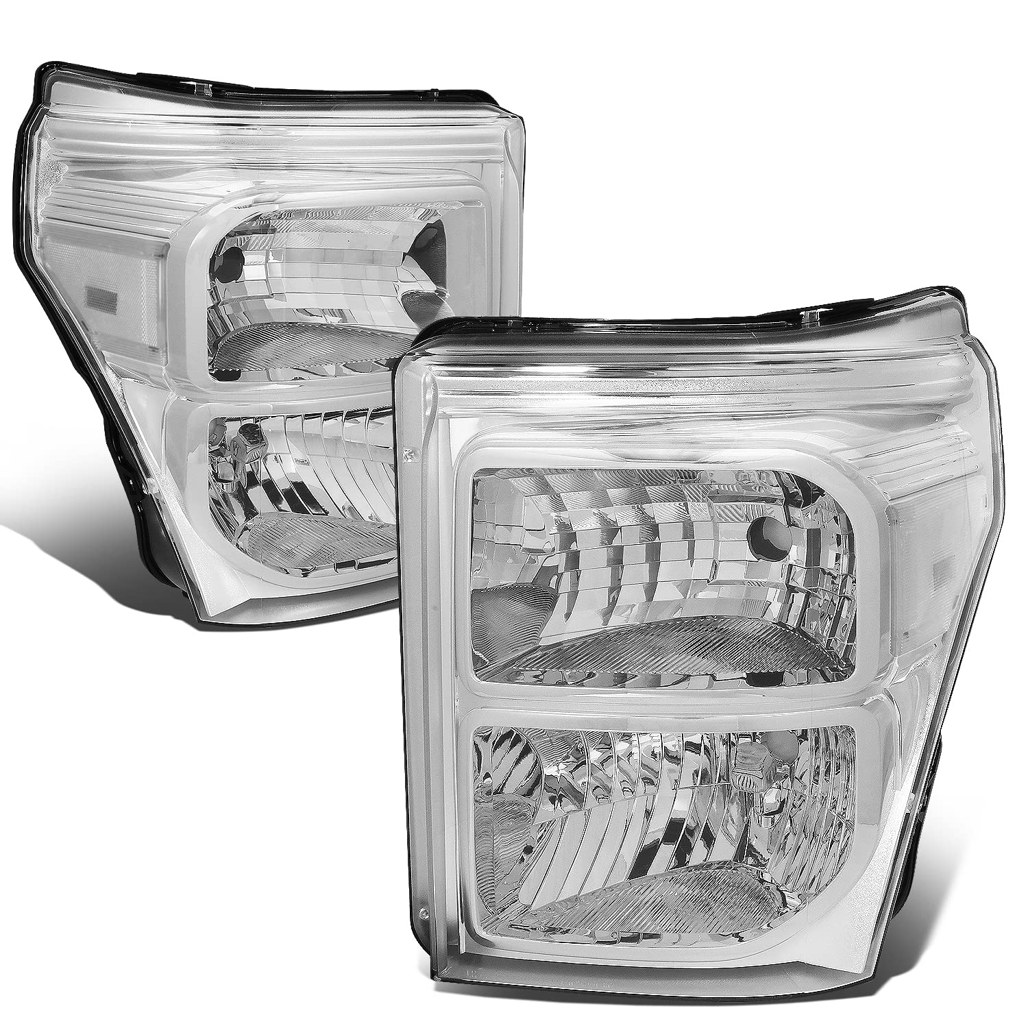 Dna Motoring Hl-Oh-Fsu13-Ch-Cl1 Chrome Housing Headlights Replacement Compatible With 11-16 F-250 / F-350 / F-450 / F-550 Super