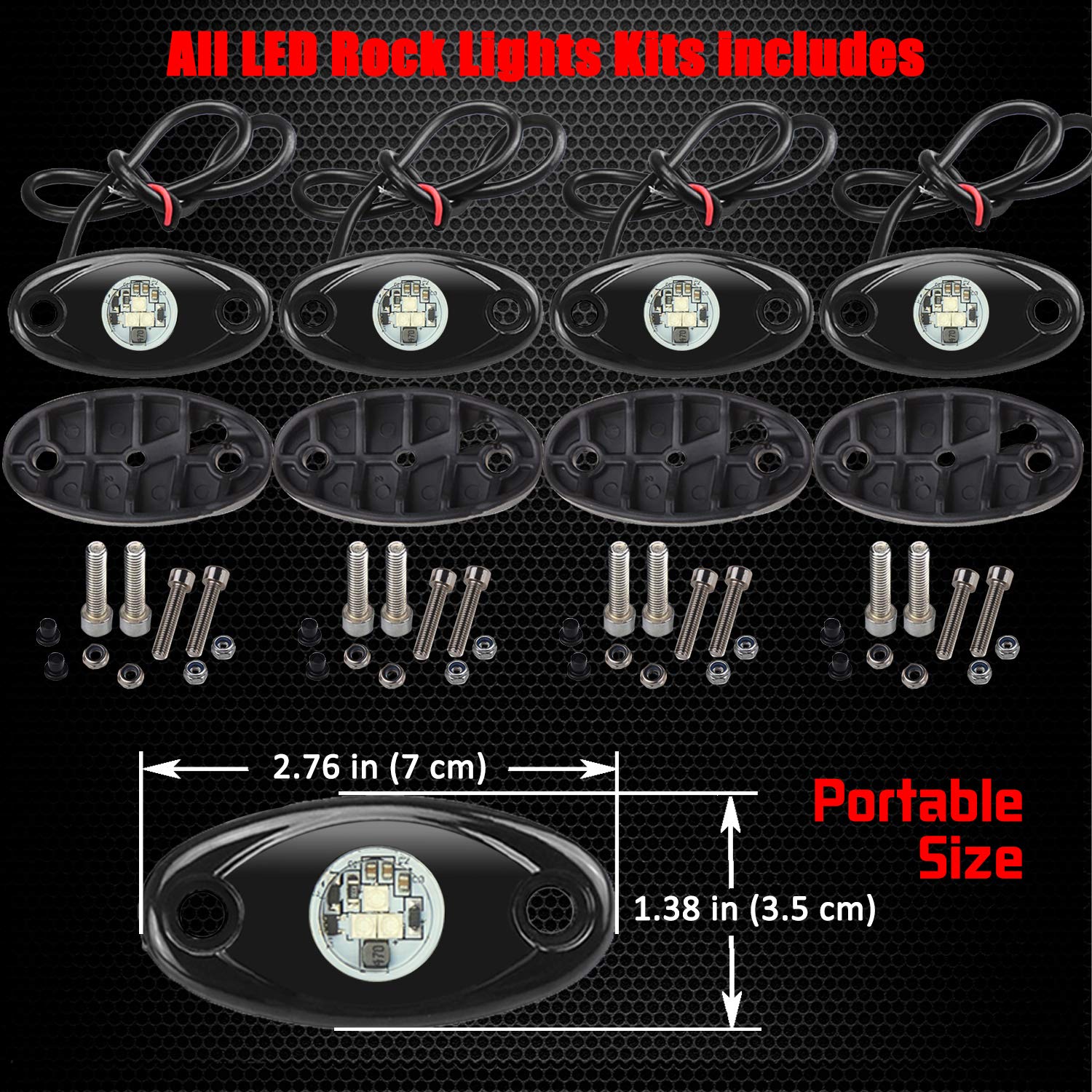 4 Pods Led Rock Lights, Ampper Waterproof Led Neon Underglow Light For Car Truck Atv Utv Suv Offroad Boat Underbody Glow Trail R