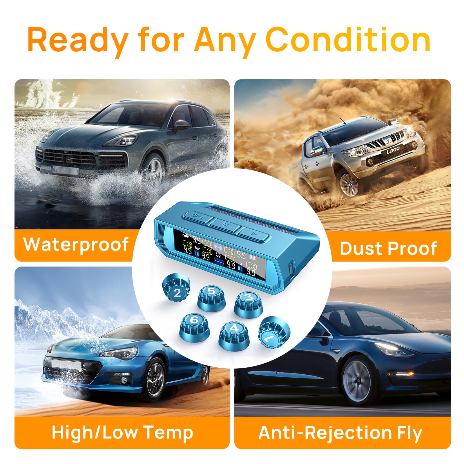 EKNBKE ????????? ????????????? RV Tire Pressure Monitoring System,0-9.9 BAR,144 PSI Tire Pressure Monitor System with Solar Char