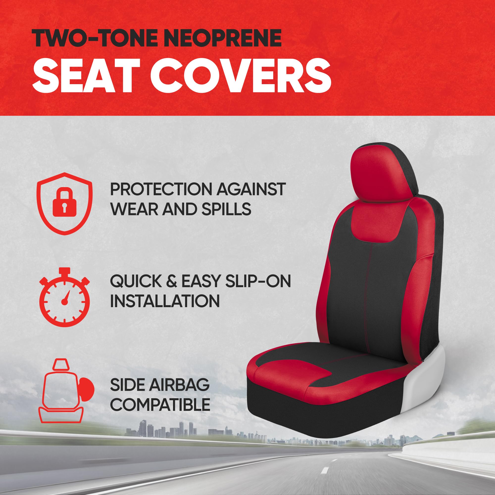 Motor Trend Red/Black Waterproof Seat Covers for Front Seats - Premium Neoprene Red Seat Covers, Car Seat Protectors with Remova