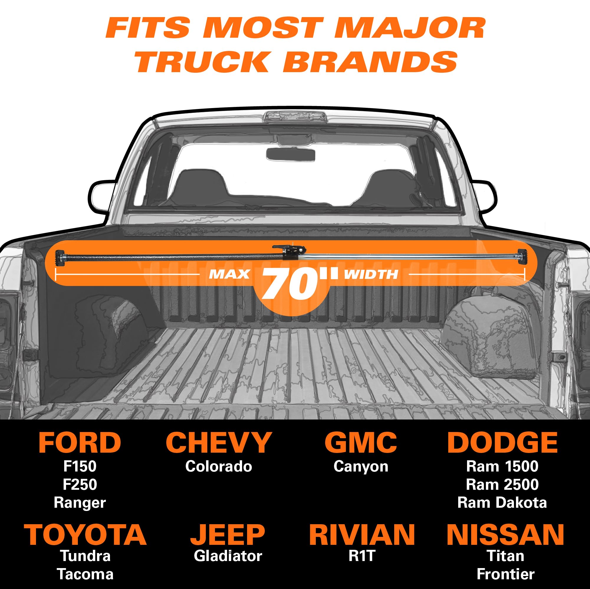 Keeper - Ratcheting Cargo Bar - Black/Silver, Adjustable From 40''-70'' - 3 Pack