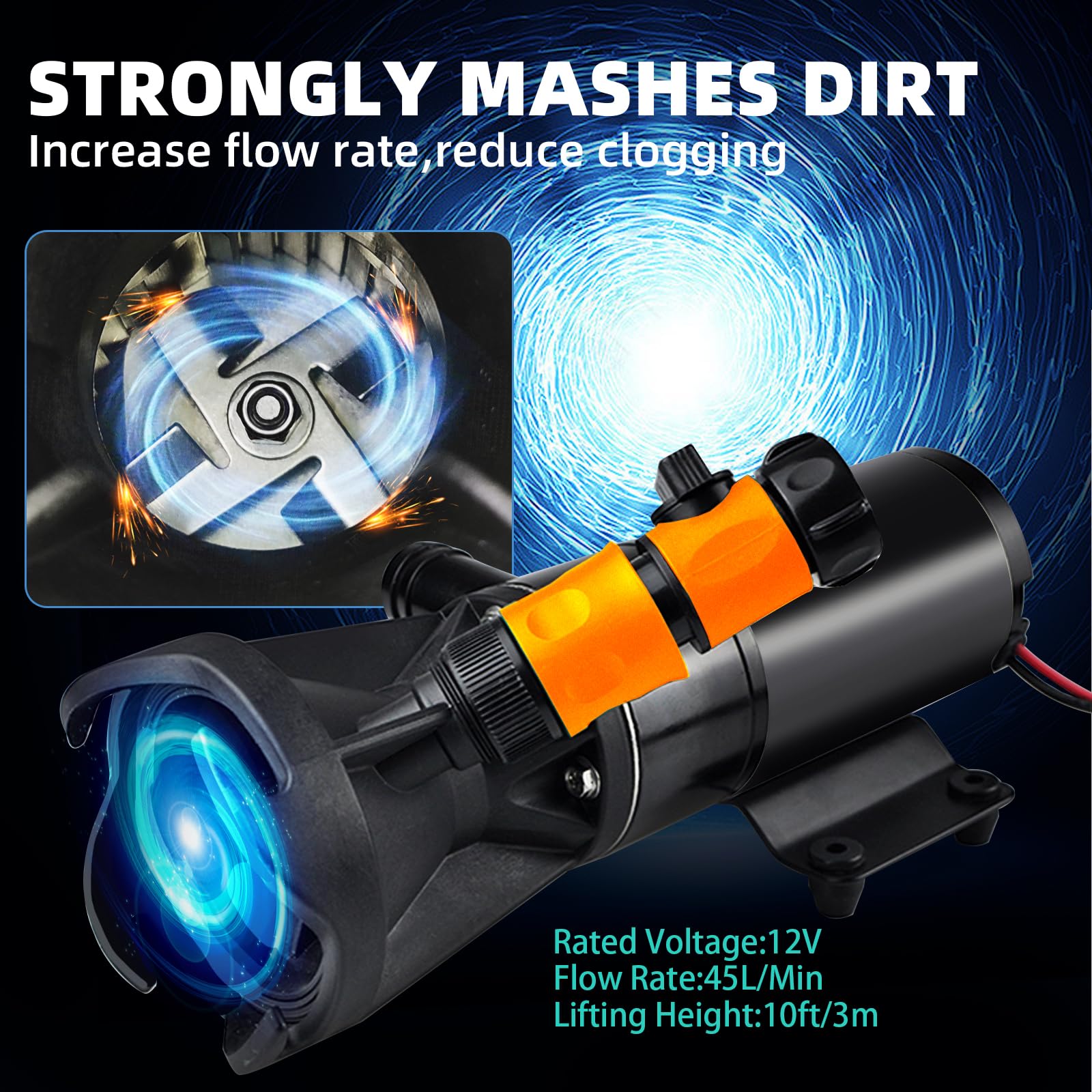 RV Macerator Pump, RV Water Pump 12V, Flojet Water Pump, Portable Quick Release Macerator Pump, Sewage Pump with Garden Hose Dis