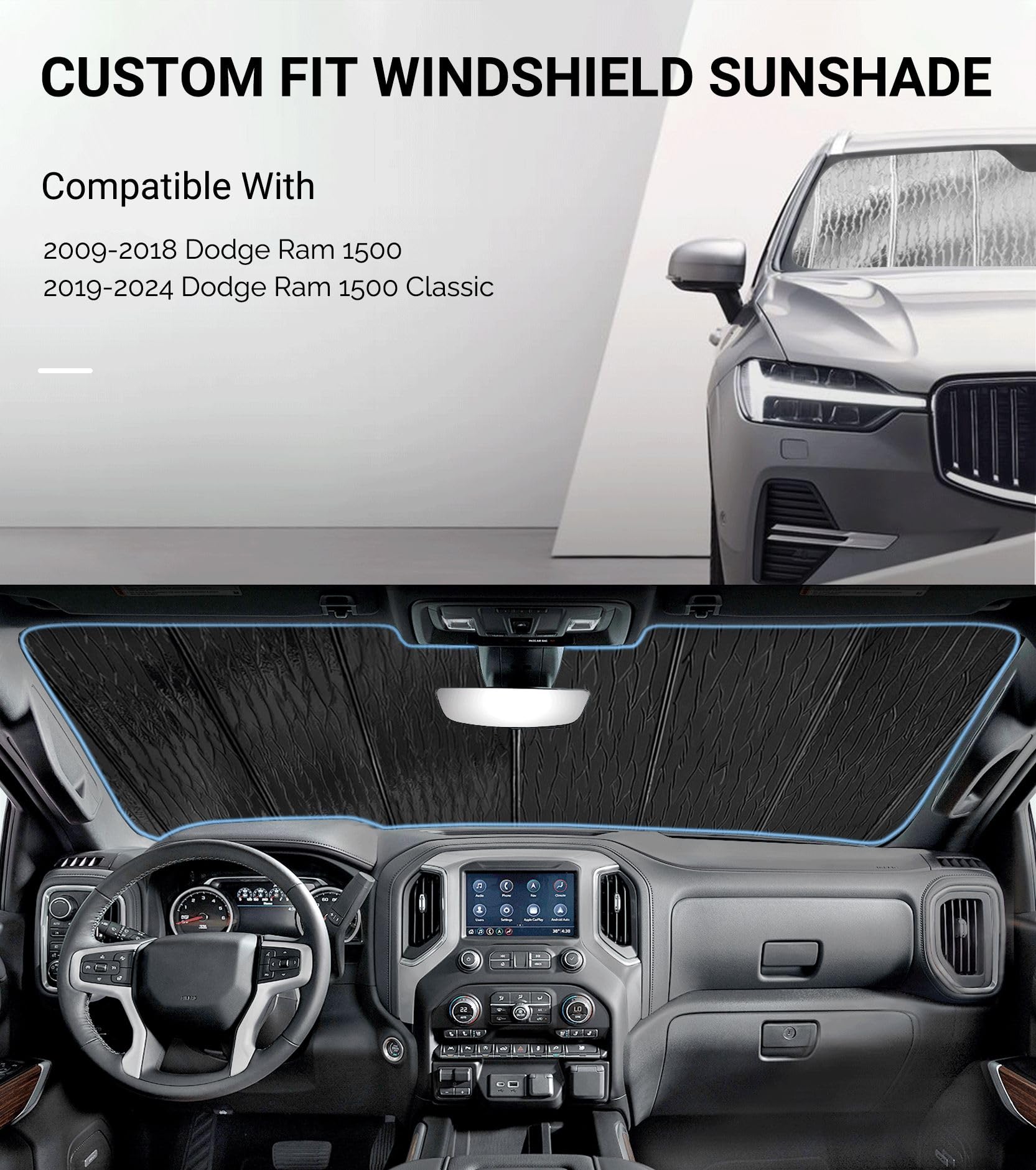 Pigenius Windshield Sun Shade For Dodge Ram 1500 2009-2018, Ram 1500 Classic 2019-2024 Window Sunshade - Astraguard