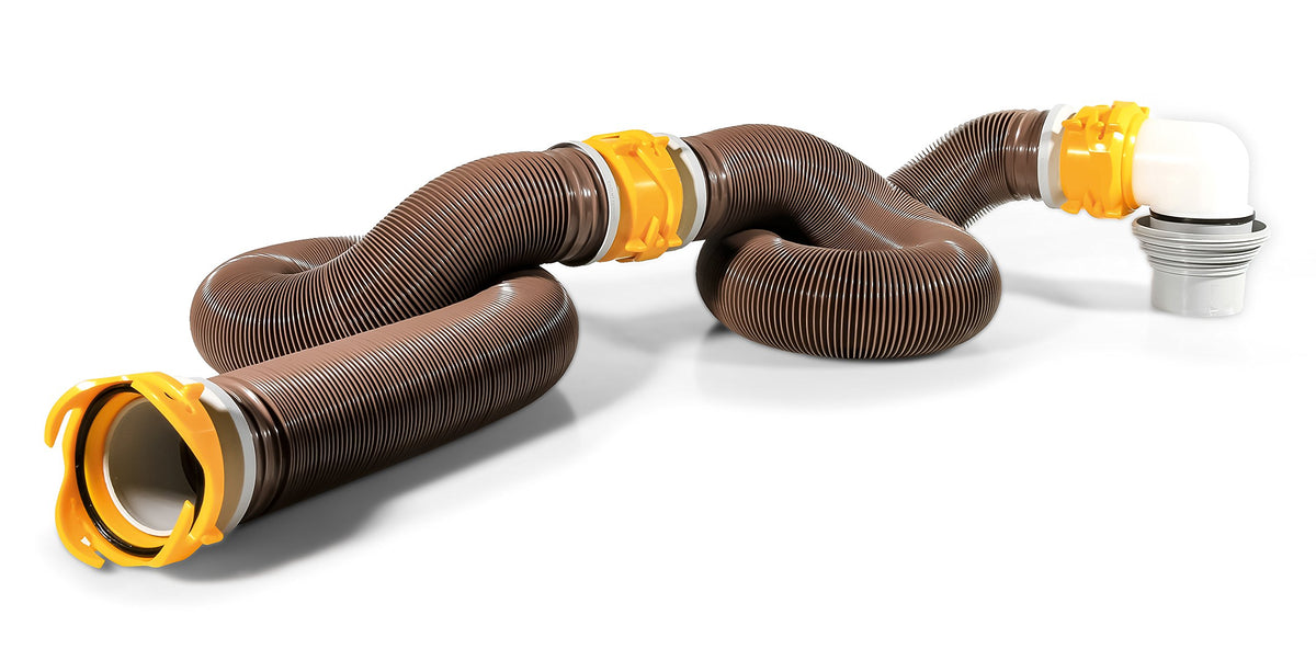 Camco Revolution Sewer Hose Kit with 360 Degree Swivel Fittings and 4-in-1 Elbow Adapter, Universal Fit, 20 Feet (39634)
