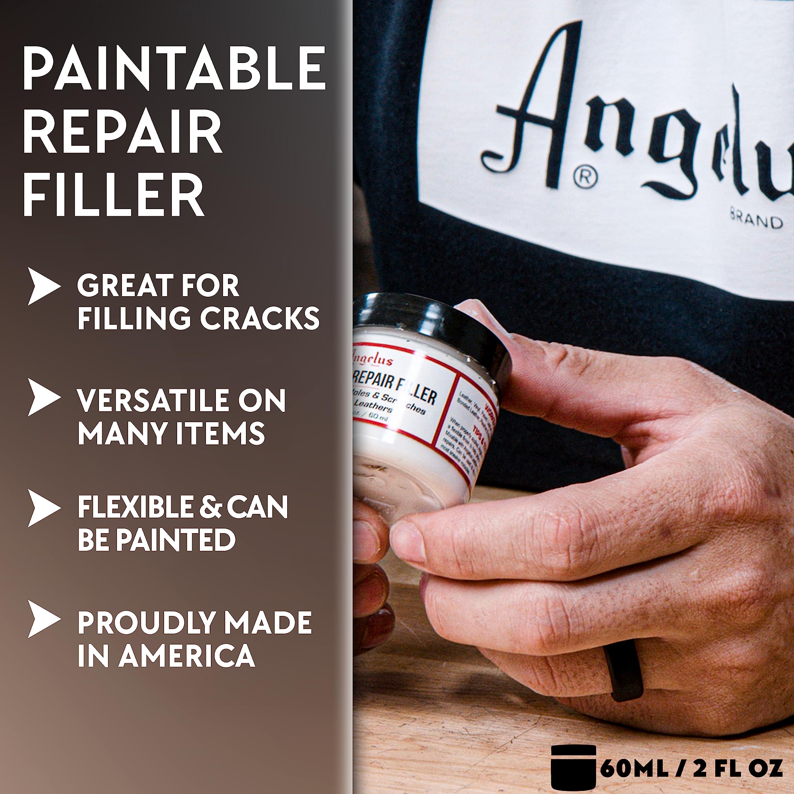 Angelus Leather Filler For Filling Or Repairing Holes, Tears, Cracks, Scratches, For Leather Car Seats, Furniture, Shoes - Flexible | Made In Usa - 2 Fl Oz