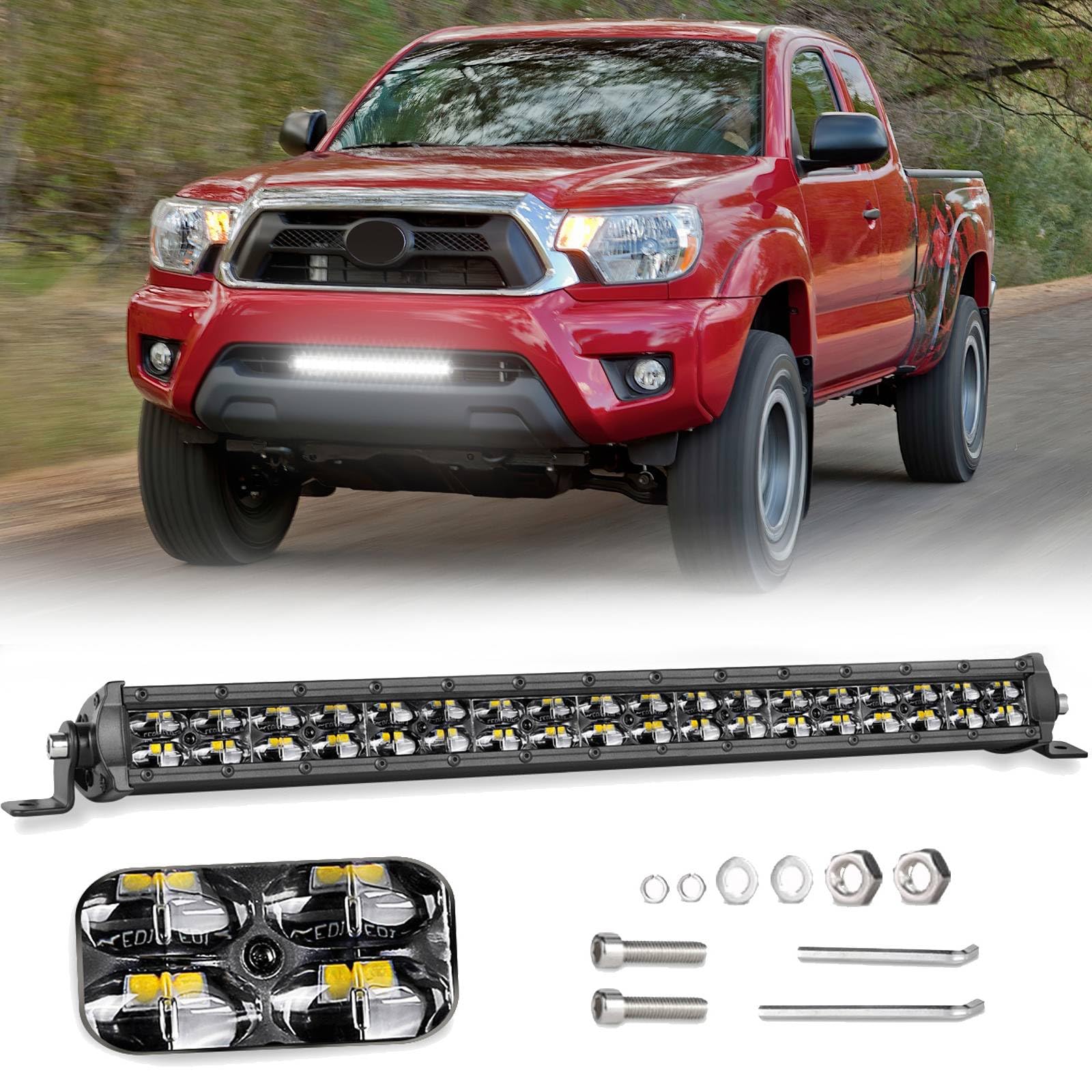Swatow Industries 20 Inch Light Bar Slim 20'' Led Light Bar Spot Flood Offroad Driving Lights Waterproof Front Bumper Mounts For