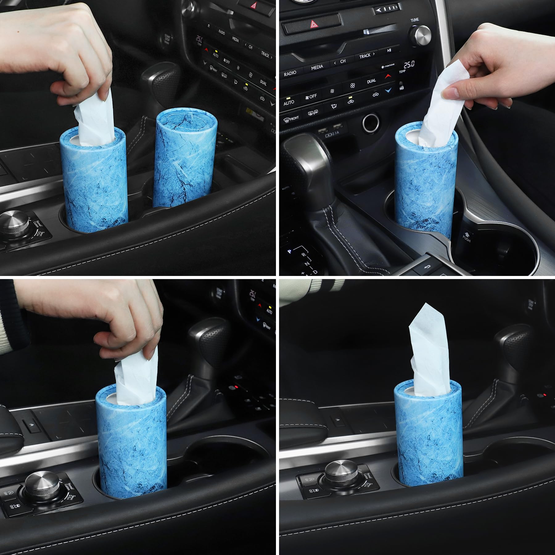 Singaro Car Tissue Holder, 4 Pack Car Cup Holder Facial Tissues With Kleenex Travel Tissue Bag, Quick And Convenient Flower Comb