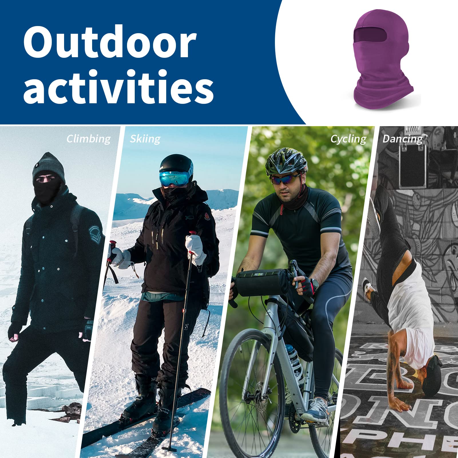 Yeslife Purple Ski Mask, Face Mask For Men And Women, Skiing, Snowboarding, Motorcycle, Uv Protection & Wind Protection, Hat