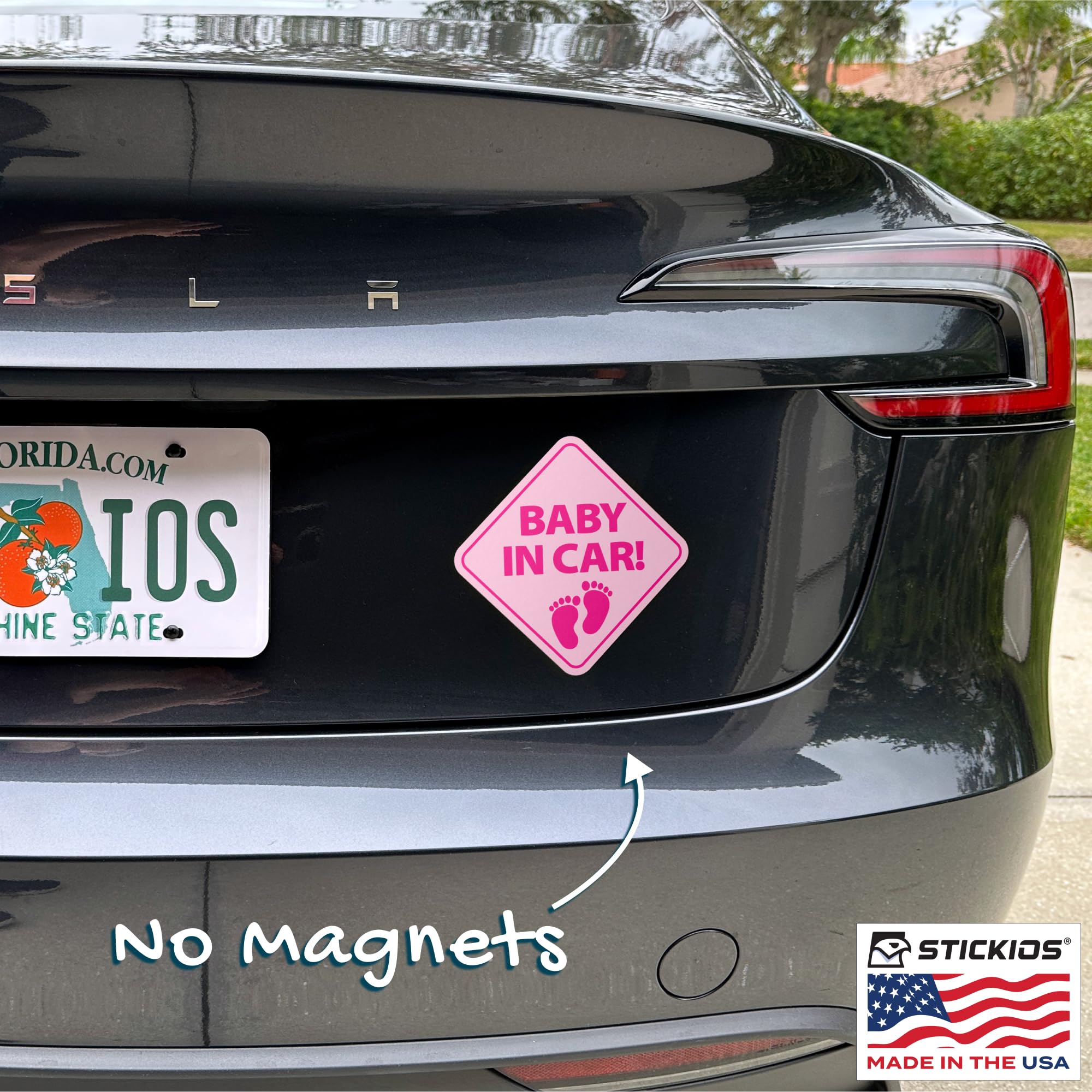 Stickios Baby On Board Stickers - Removable Non-Magnetic Paint-Safe Signs For Cars & Windows - Made In Usa - Baby Girl Footprint