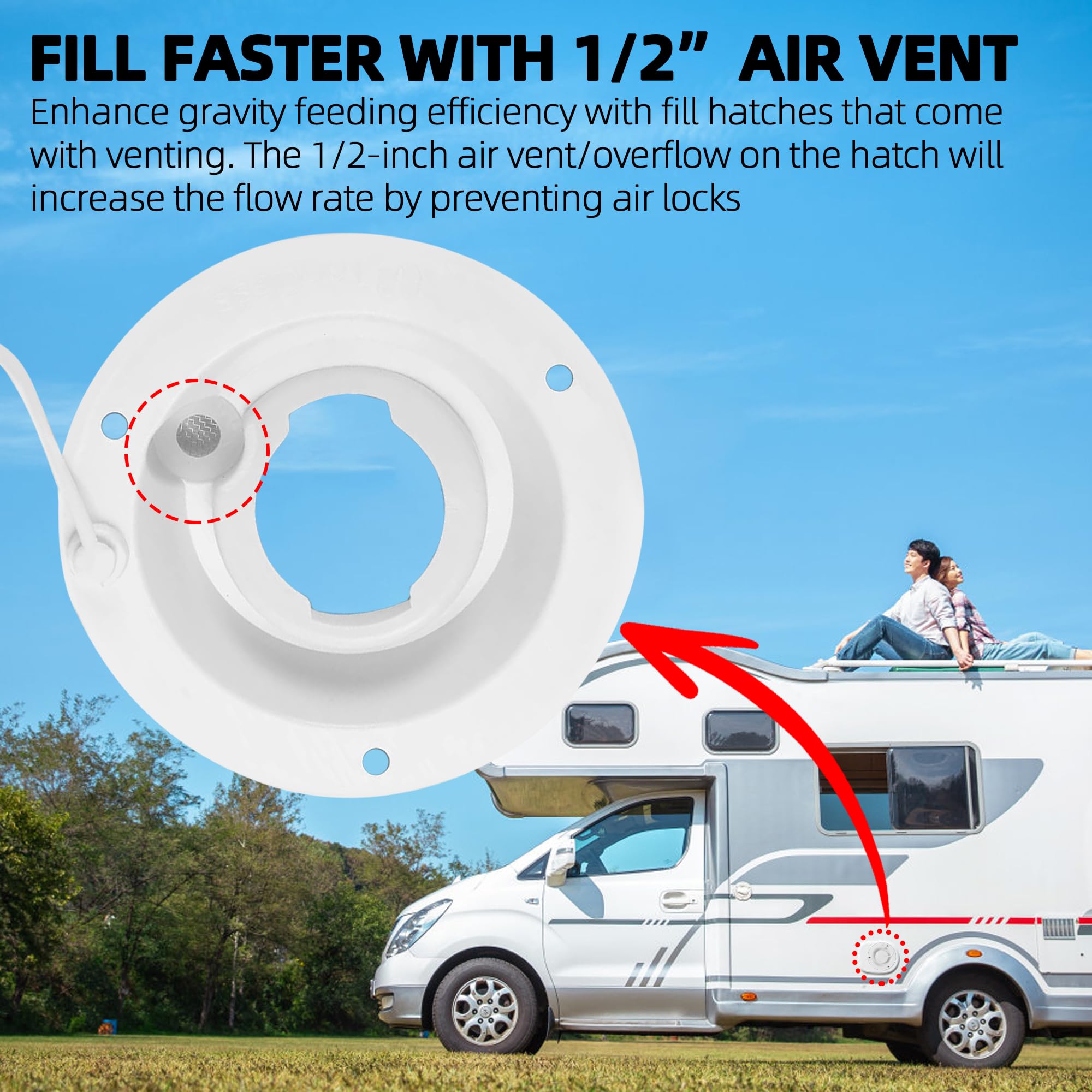 Tongass (2-Pack) Universal Fit Gravity Feed Fresh Water Fill Hatch Inlet For Rv Trailers (White) - 4.5'' Diameter Fill Hatch Inl
