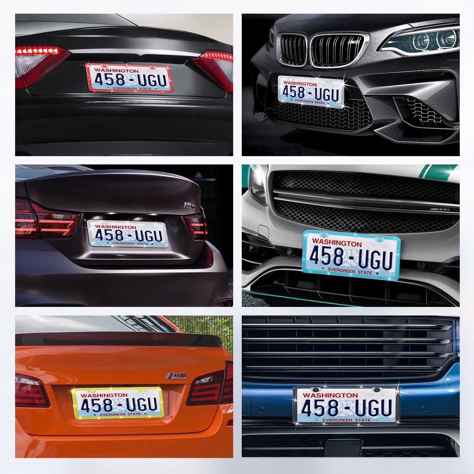 Share&Care Bling License Plate Frame, Crystal License Plate Cover, Car License Plate Holder With Rhinestone Crystal Diamond Screw Set - 1 Pack (White1)