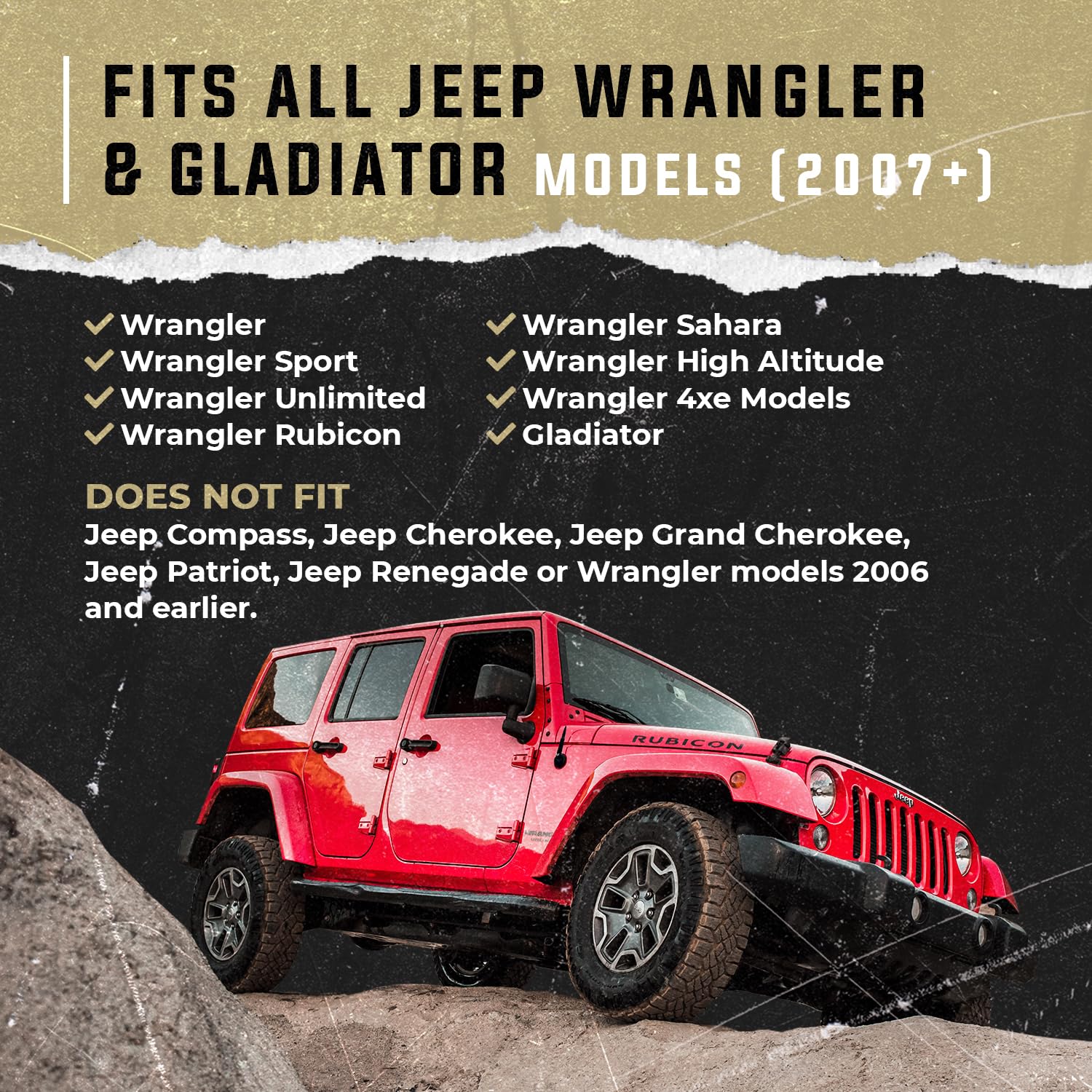 RONIN FACTORY - 50 Cal Bullet Antenna for Jeep Wrangler Gladiator Sahara Rubicon, Jeep Wrangler Accessories, Jeep Gladiator Acce