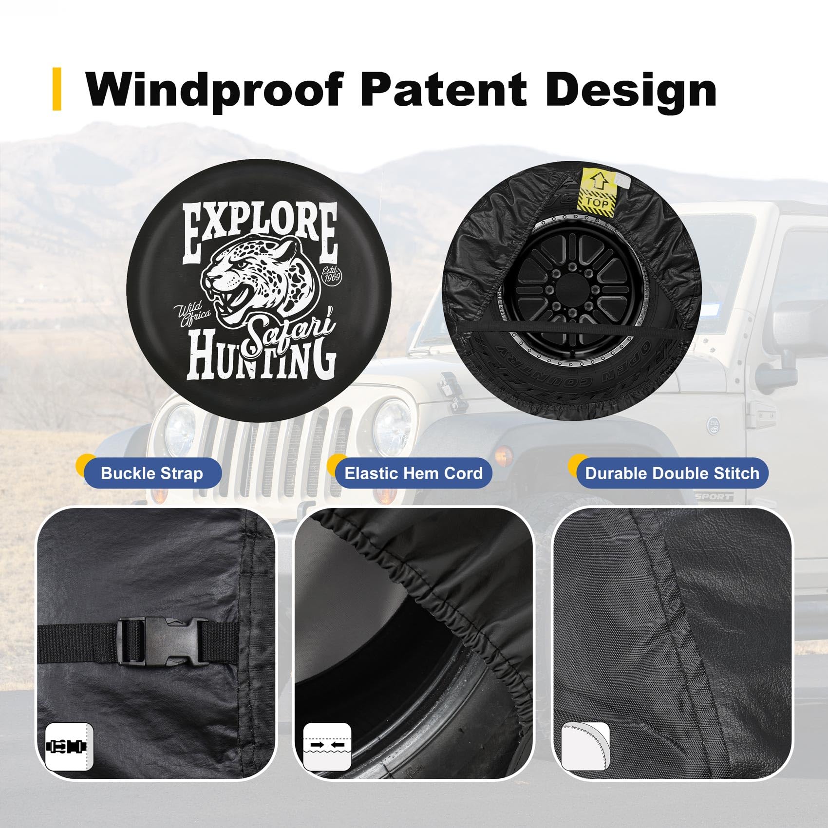 Explore Land 28-29.75 inch Spare Tire Cover Fit Trailer, RV, SUV, Truck, Tough Tire Wheel Soft Cover, Panther