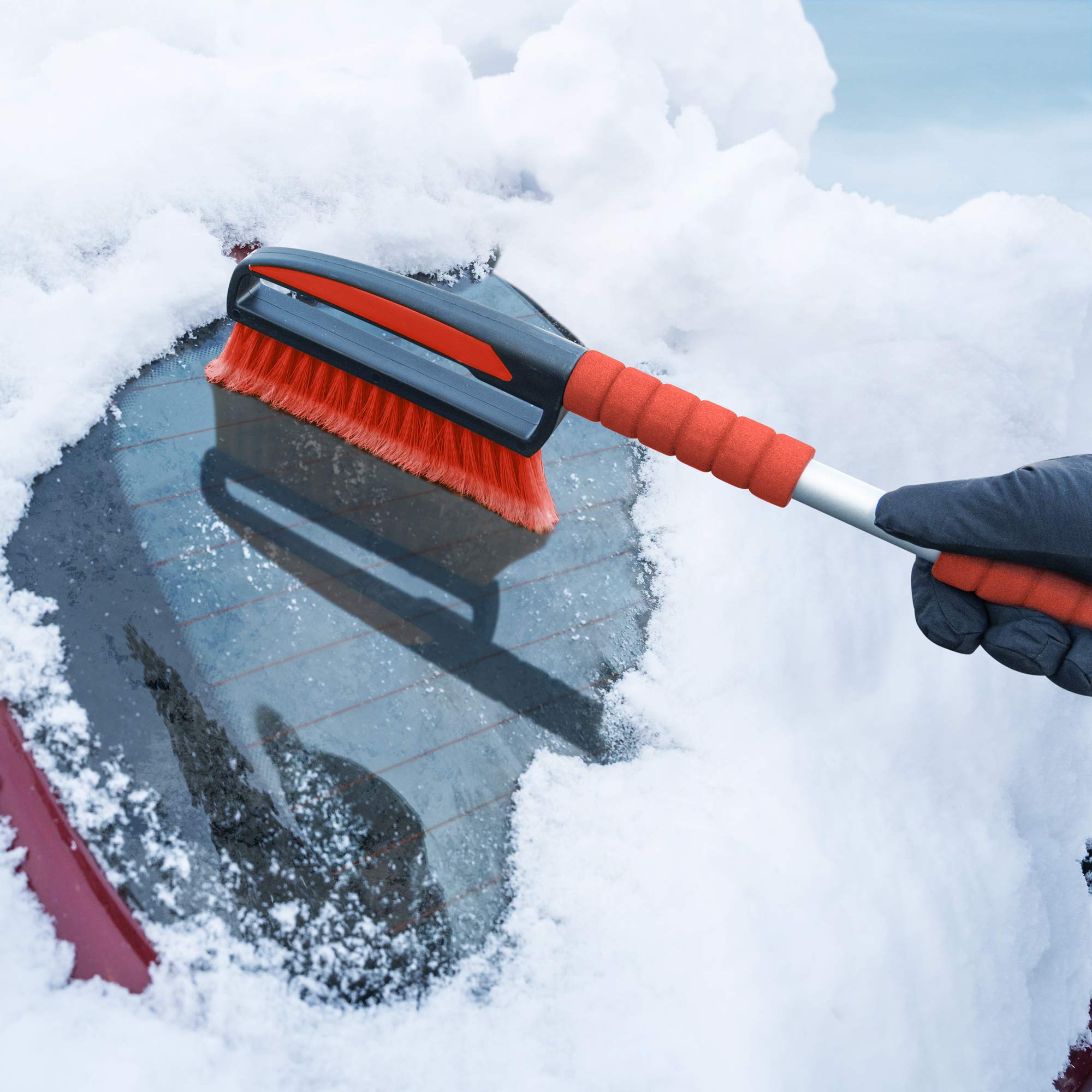 BDK Motor Trend 26'' Snow Brush with Built-in Car Ice Scraper - Ergonomic 2-in-1 Snow Scraper for Car with Comfortable Foam Grip
