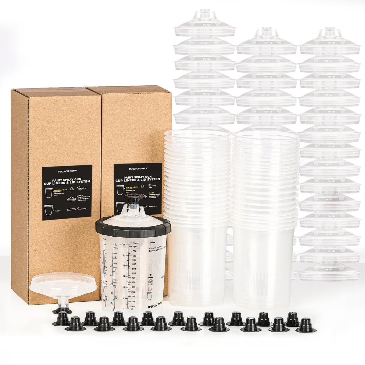 Inokraft Disposable Paint Sprayer Gun Cup, Paint System For Hvlp And Lvlp Paint Spray Paint Gun, Large 28 Ounce (800Ml) Kit With