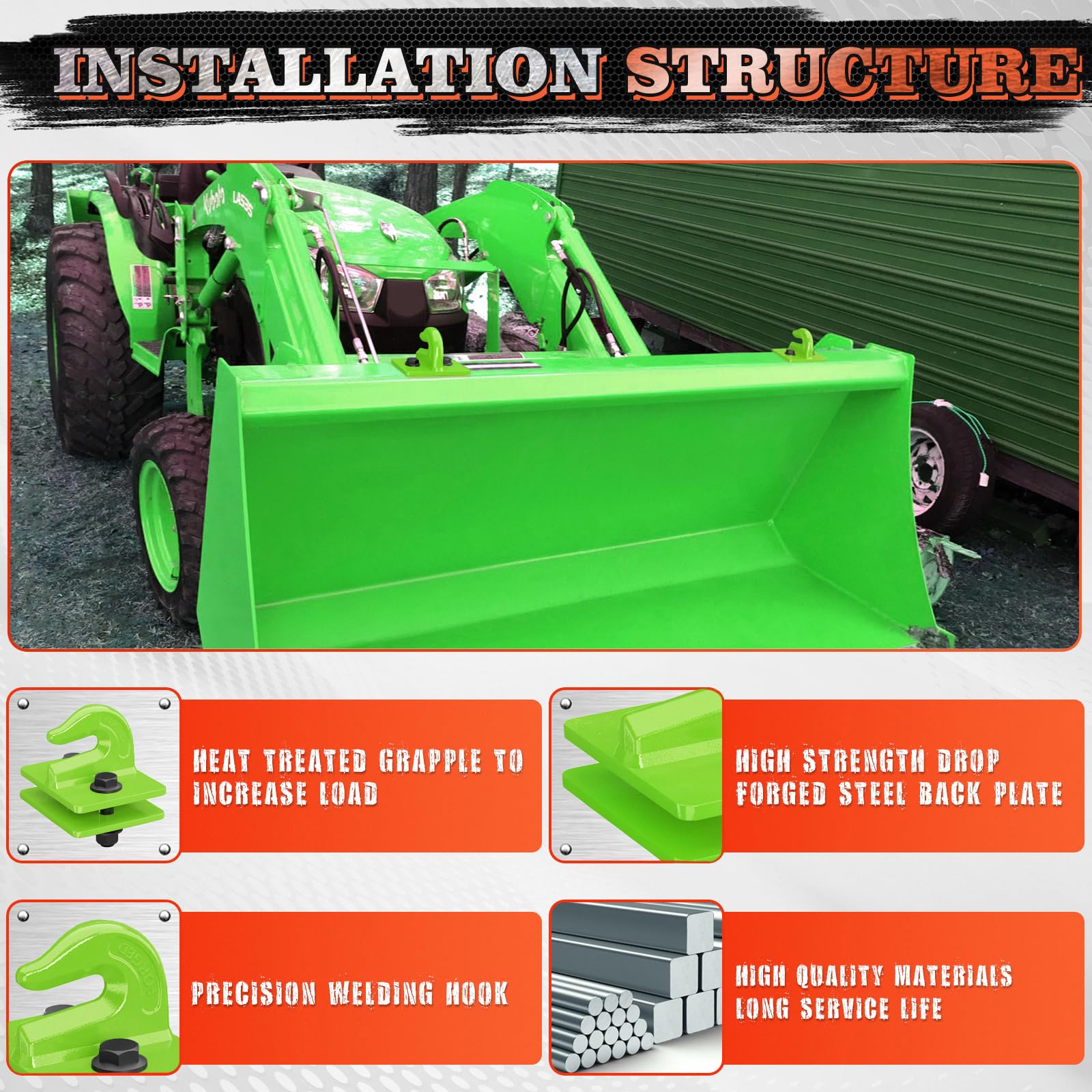 Ambull 2 Pack 3/8'' Tractor Bucket Grab Hook Grade 70 Forged Steel Bolt On Grab Hook Towhook Mount With Backer Plate, Work Well