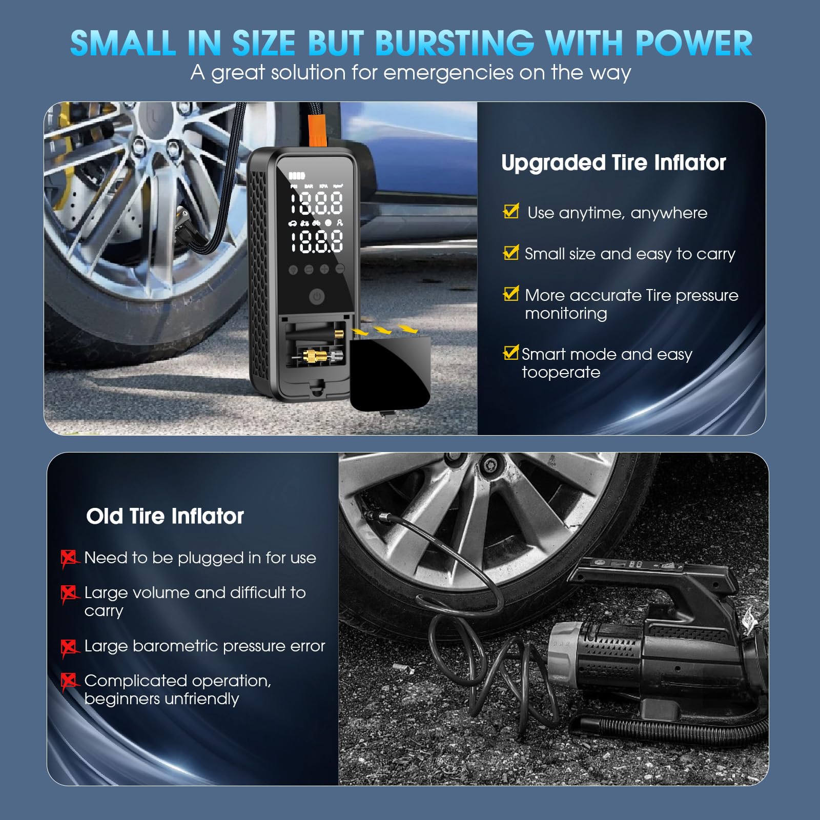 Kzkb Tire Inflator Portable Air Compressor, 160 Psi Air Pump For Car Tires With Digital Pressure Gauge, Electric Bike Pump With