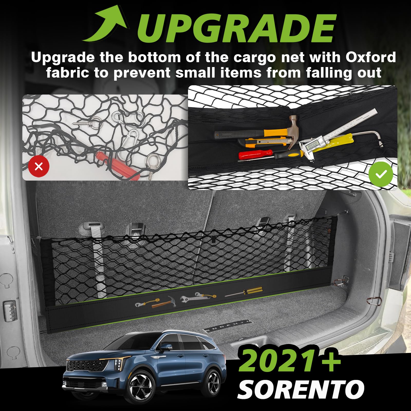 Muslogy Envelope Style Trunk Cargo Net Compatible With 2021-2024 2025 Kia Sorento Accessories Custom Fit Trunk Organizer Upgrade