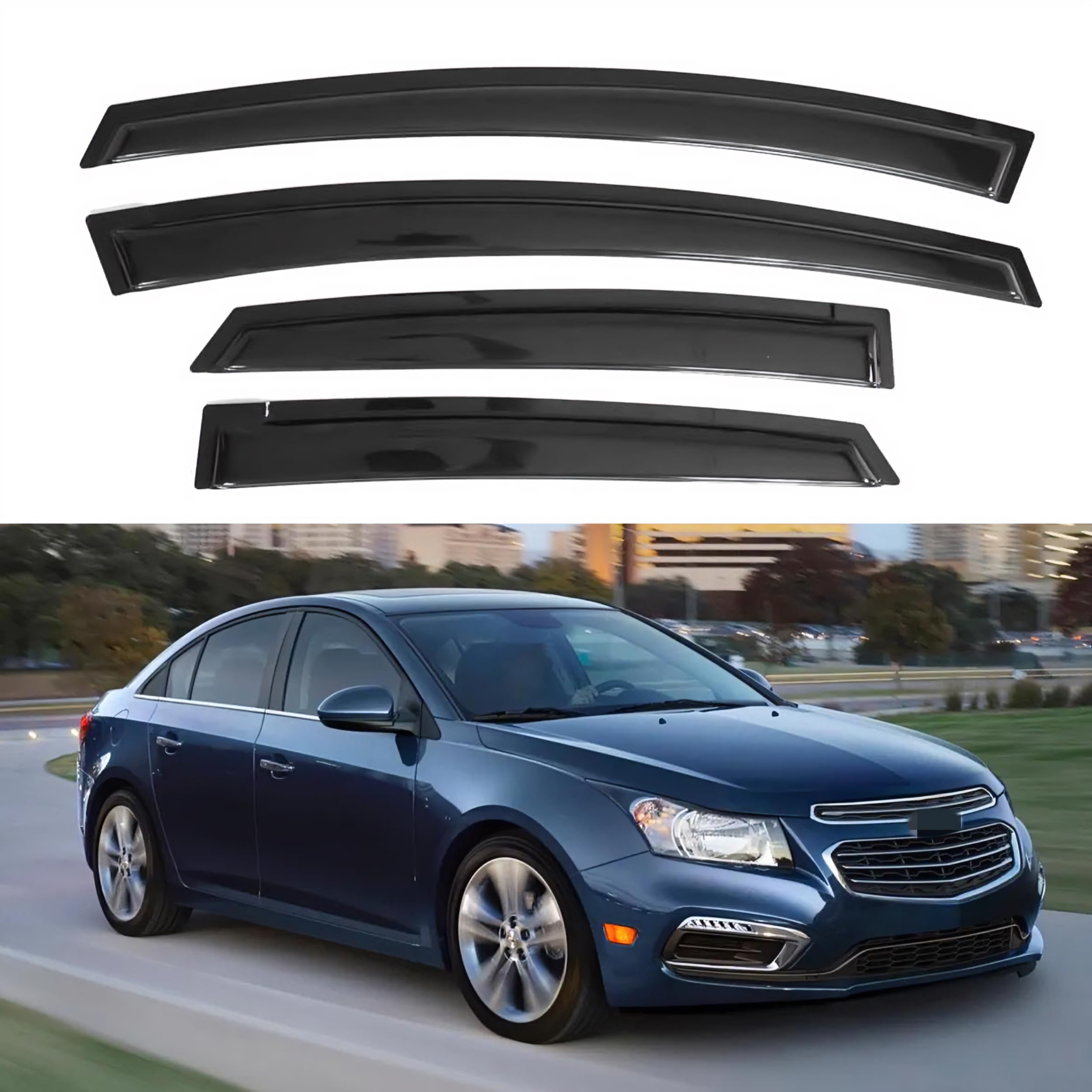 Ig Window Visor For Chevy Chevrolet Cruze 2011-2015 & Cruze Limited 2016, Rain Guard Tape-On Extra Durable Sun Wind Side Vent Wi