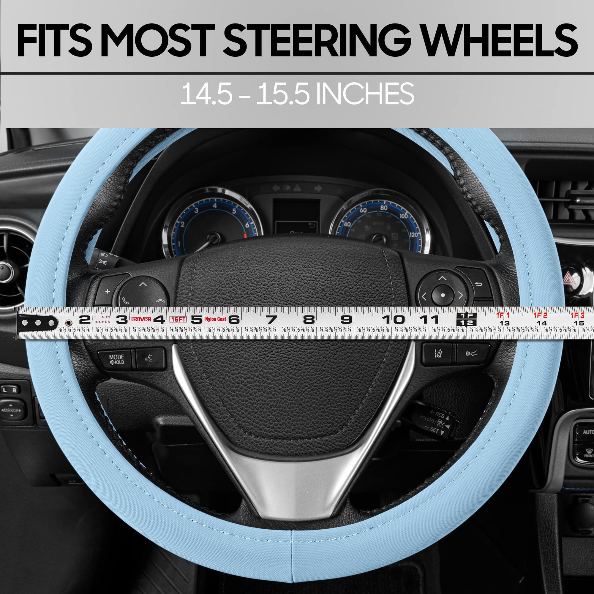Bdk Ultra Soft Blue Steering Wheel Cover, Unisex Car Accessories Non-Slip Comfy Soft Grip Faux Leather Auto Steering Wheel Cover