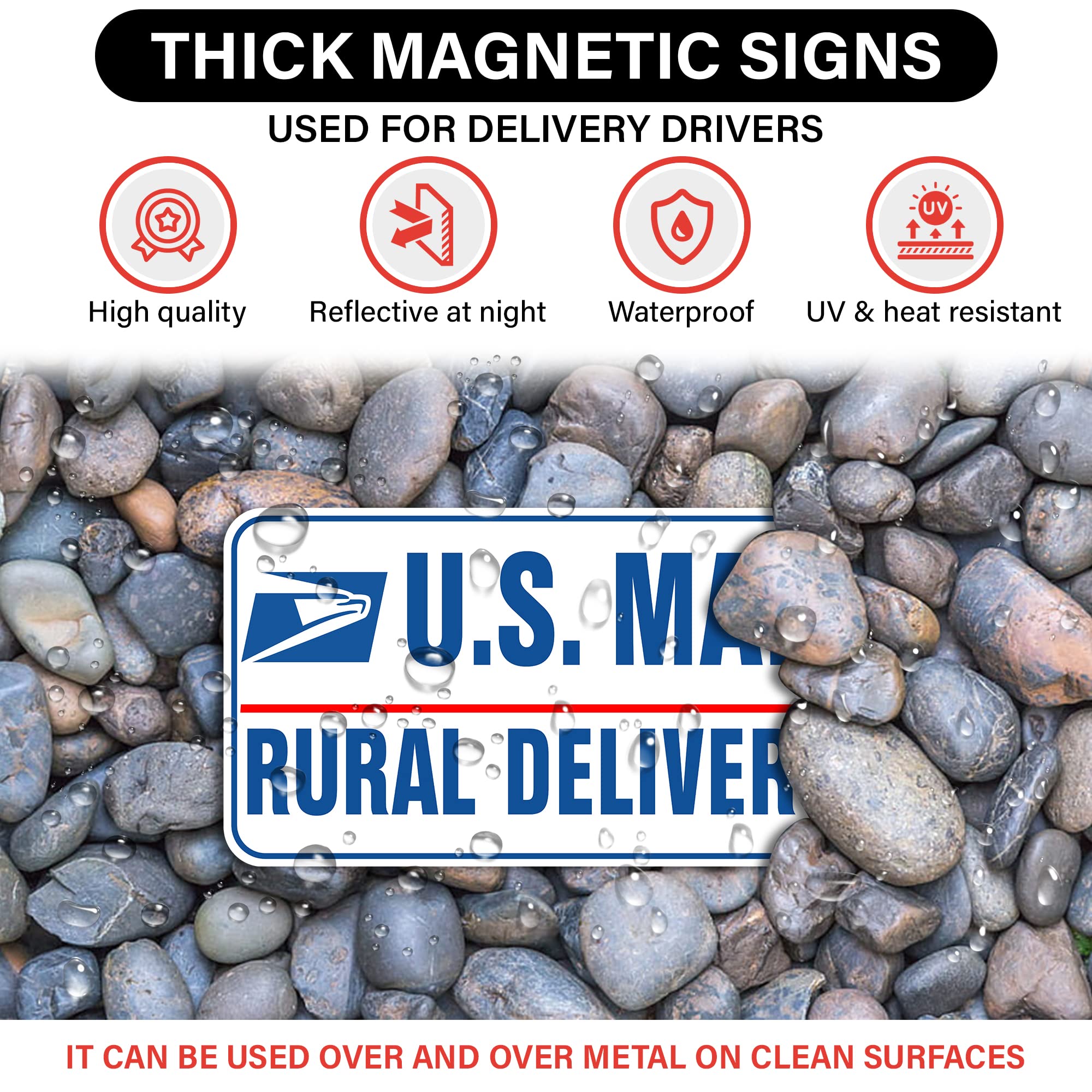Lumiere Tech Heavy Duty U.S. Mail Delivery Driver Magnetic Signs - 3 Pack (2x12x8, 1x11x3) - White Magnets for Cars, SUV,