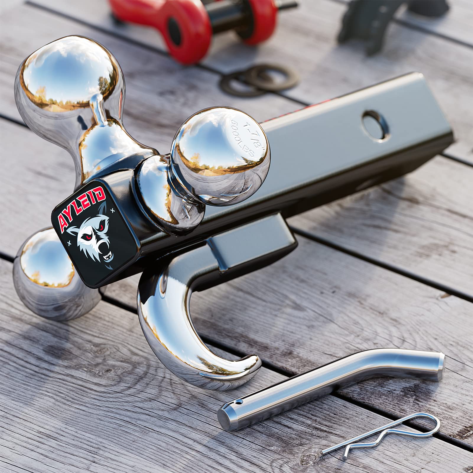 Ayleid Trailer Hitch Tri-Ball Mount With Hook & Pin Balls Sized 1-7/8, 2 & 2-5/16 Inches, Tow Hitch, Silver