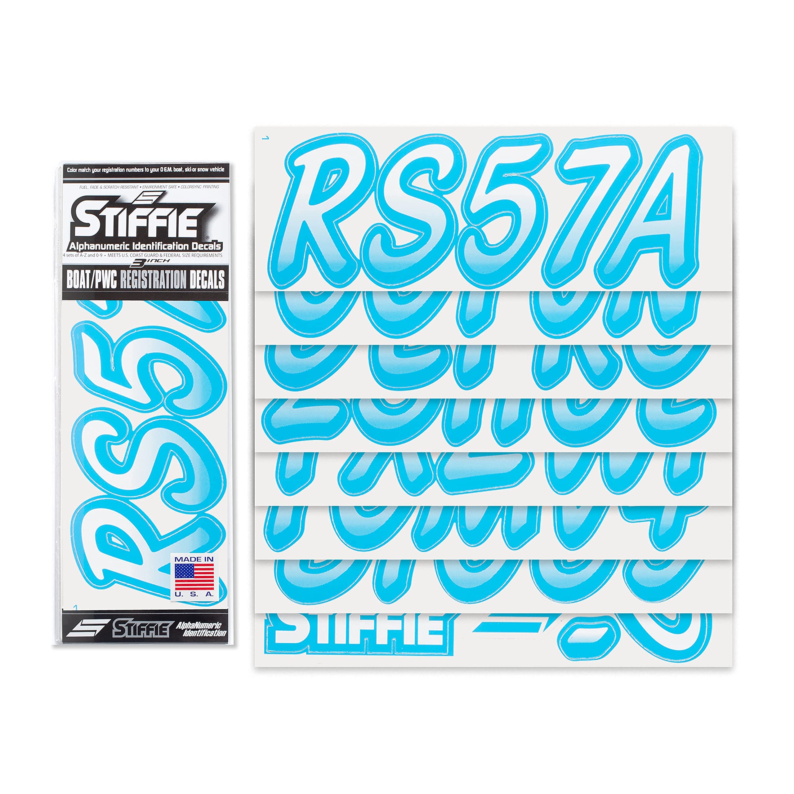 STIFFIE Whipline White/Sky Blue 3'' Boat & PWC Registration Decals  Numbers Letters Stickers