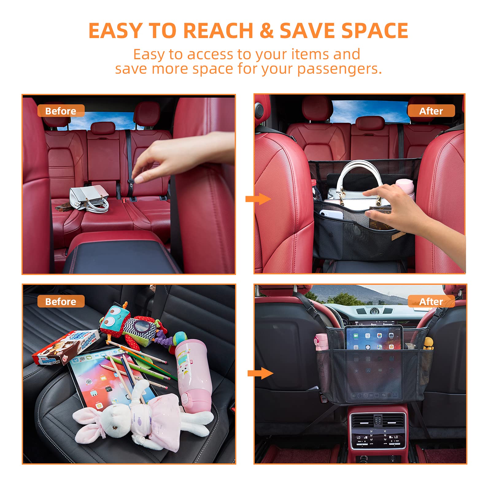 Wllwoo Car Net Pocket Handbag Holder Between Seats Back Storage Organizer Purse Holder For Console Front Seat Storage Barrier