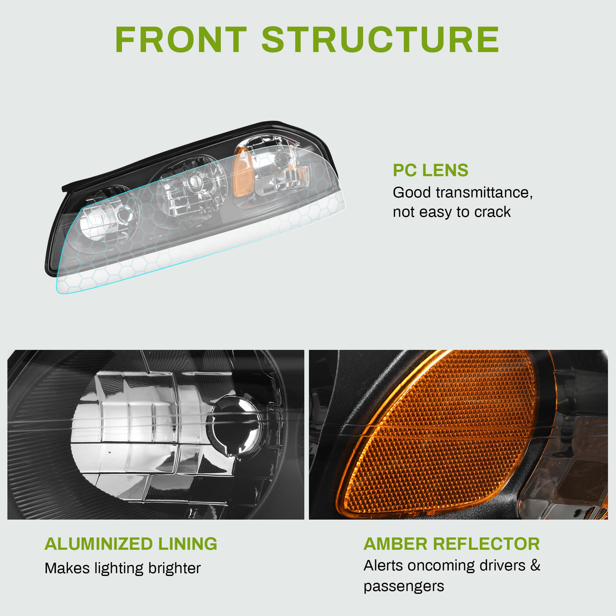 Autosaver88 Headlight Assembly Compatible With 2000-2005 Chevy Impala Replacement Black Housing Amber Reflector Clear Lens