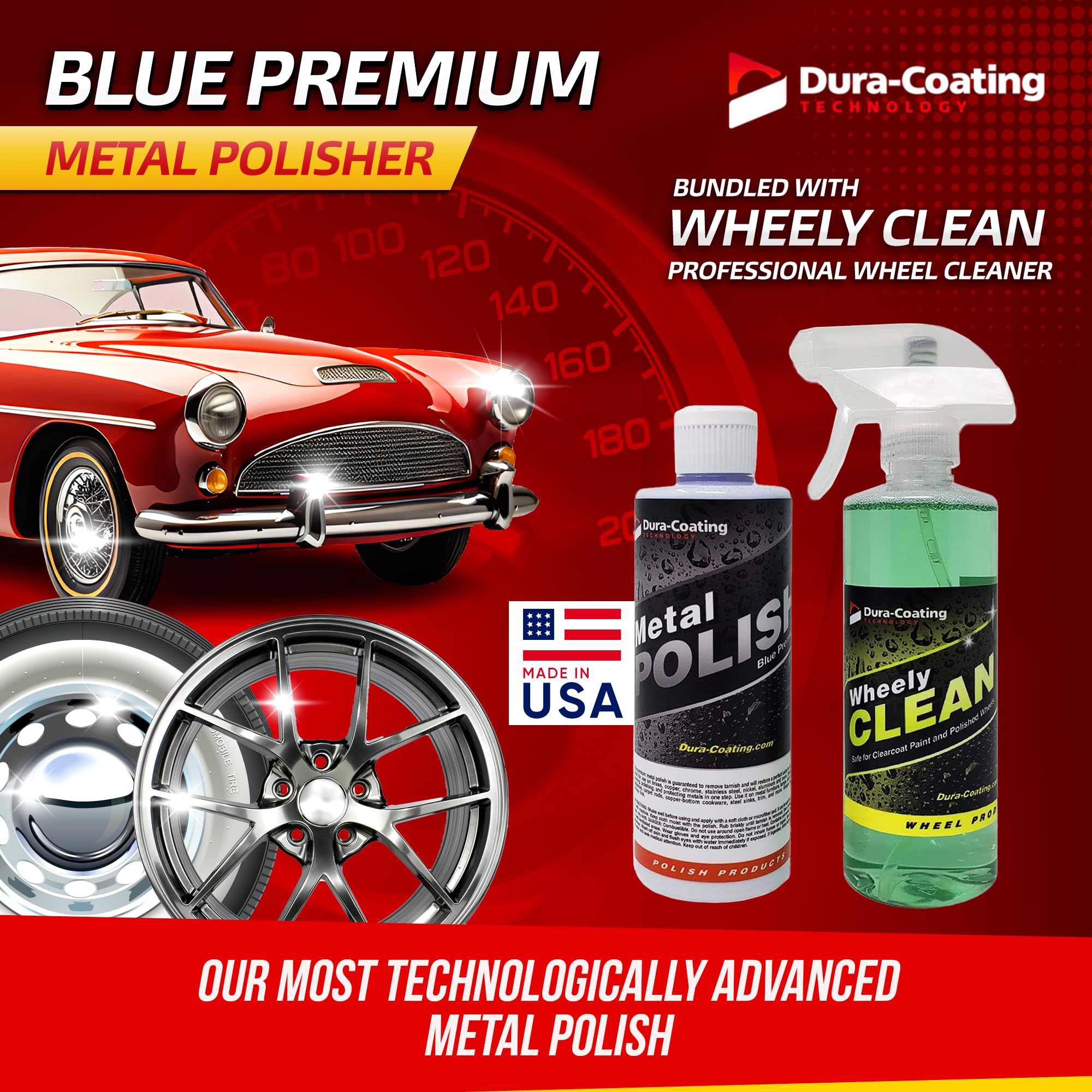 Dura-Coating Technology, Blue Premium Metal Polish - Perfect For Aluminum Wheels, Diamond Plate, Stainless Steel, Copper, Brass,