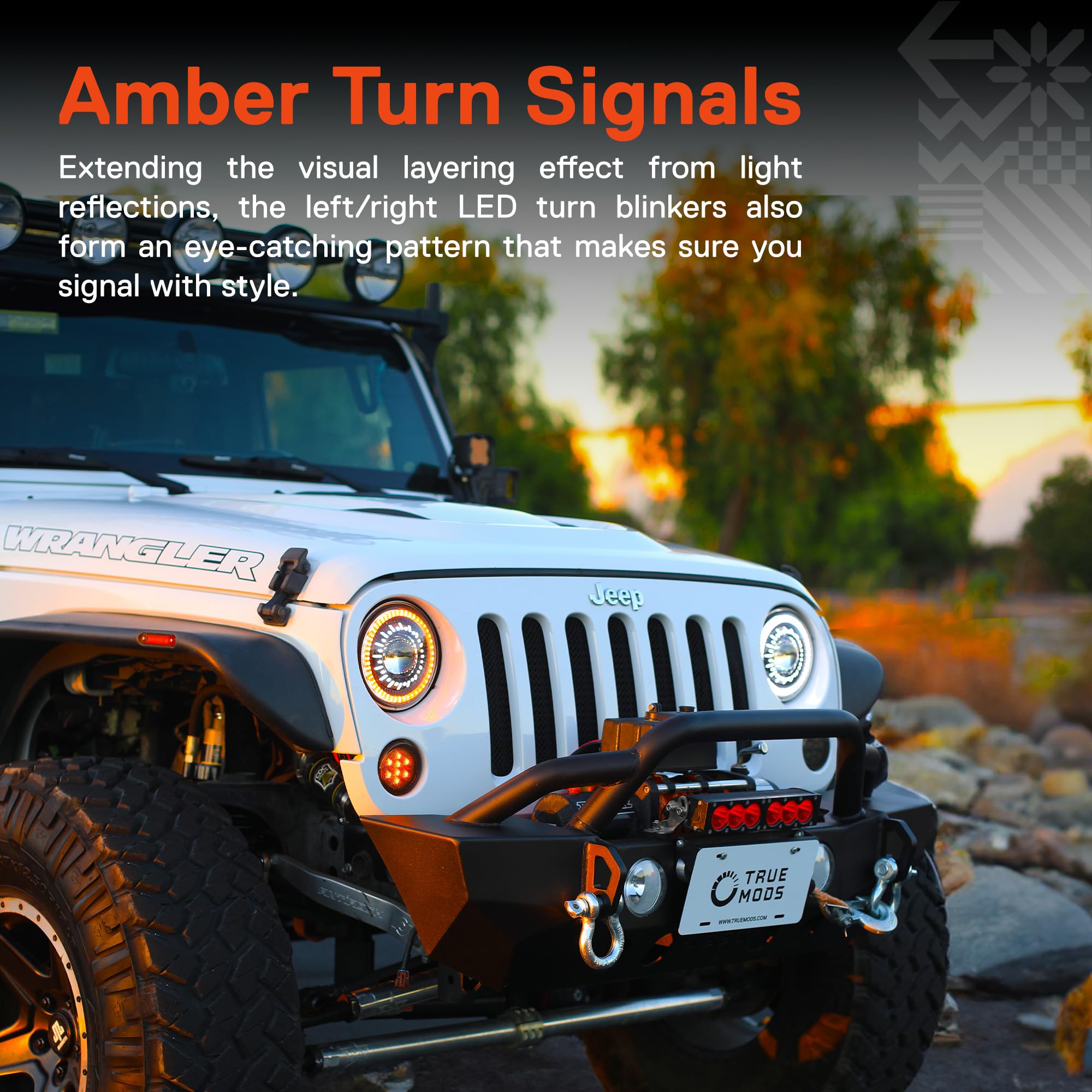 True Mods 7 Inch Led Headlights Round H6024 [Dot-Approved] [High Low Sealed Beam] [Halo Drl & Turn Signal] Replacement For Jeep