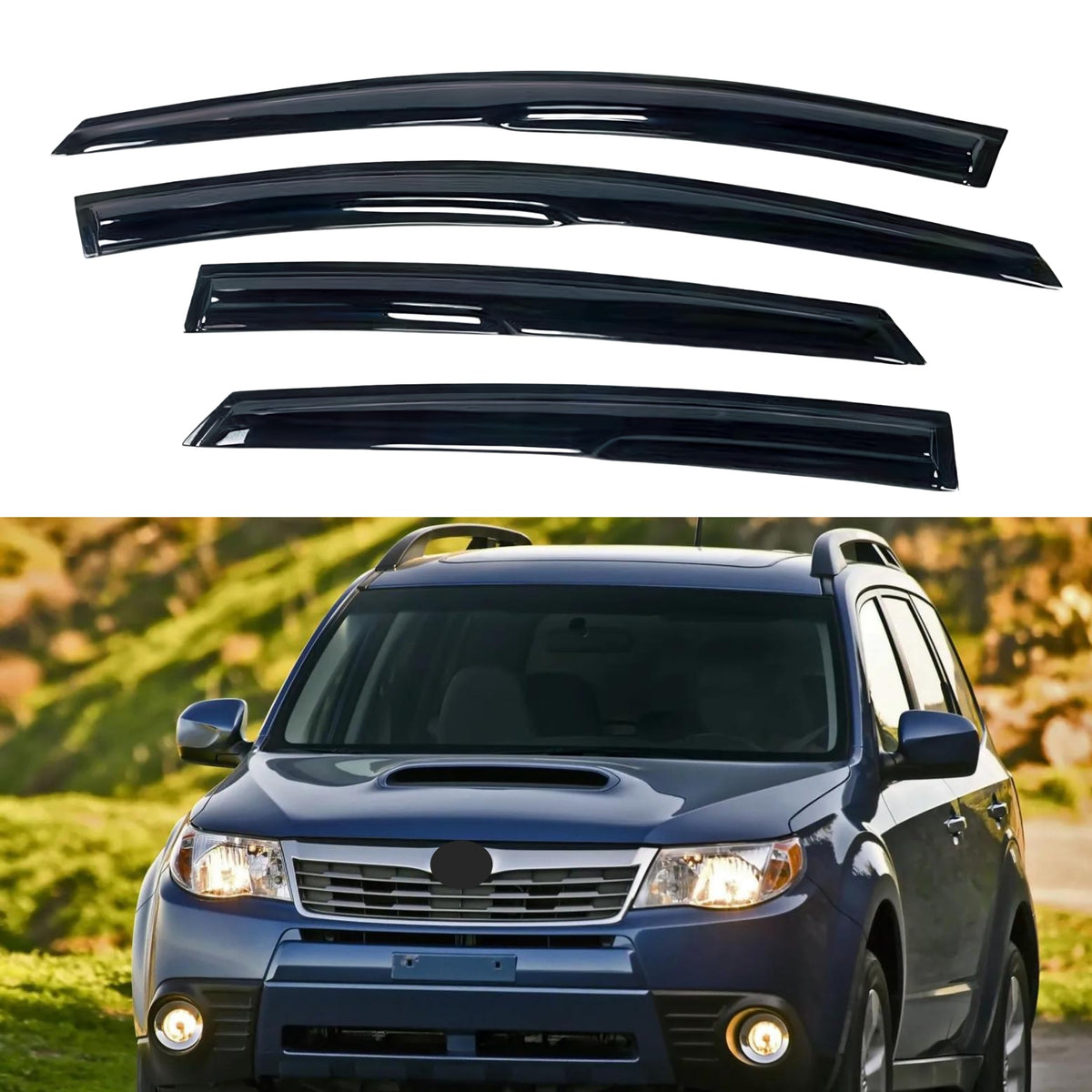 Ig Window Visor For Subaru Forester 2009-2013, Rain Guard Tape-On Extra Durable Sun Wind Side Vent Window Deflector Mugen Style,