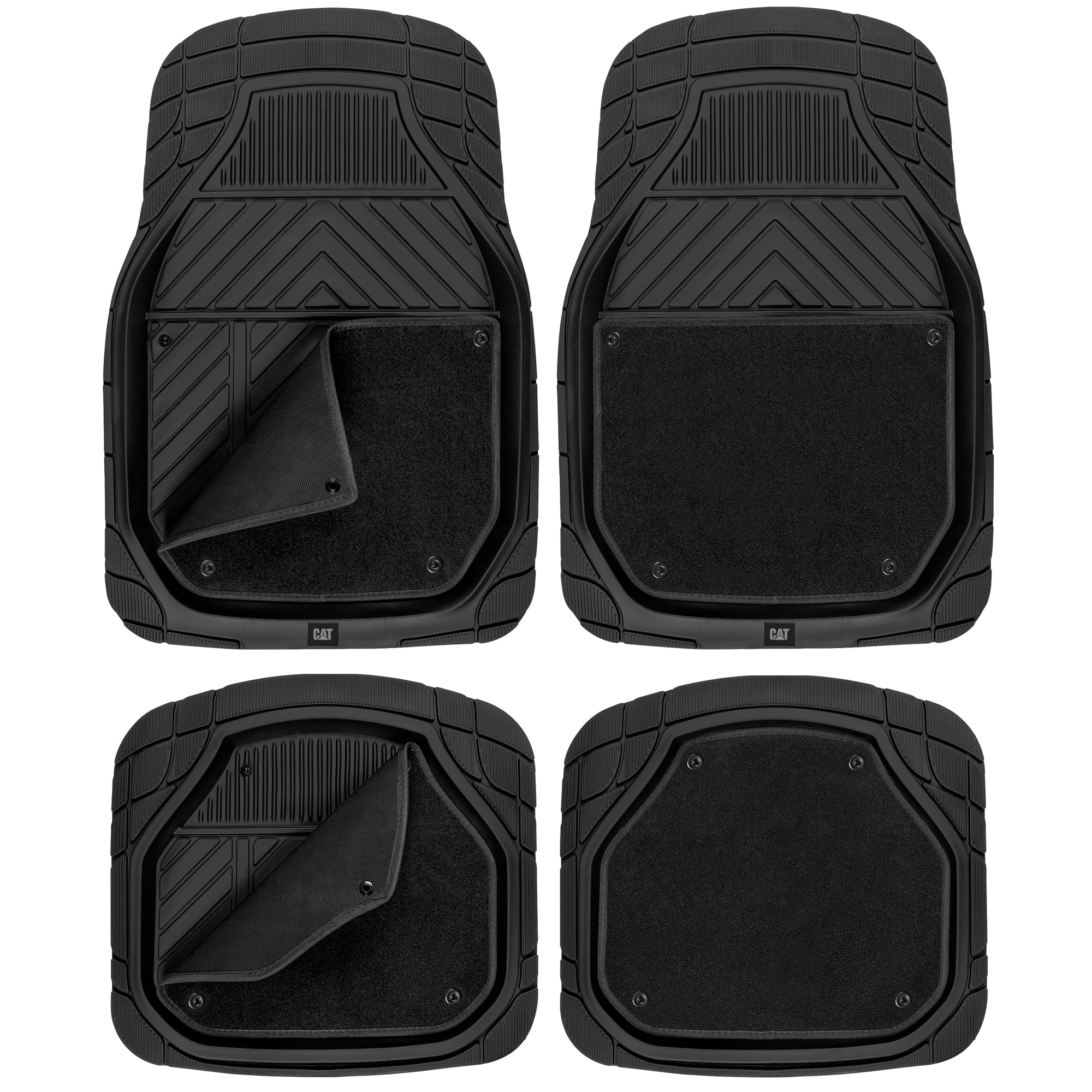 Cat Detachable Deep Dish Car Floor Mats for Auto Rubber w/ Removable Carpet Liner - Easy-Clean Automotive Floor Liners Heavy Dut