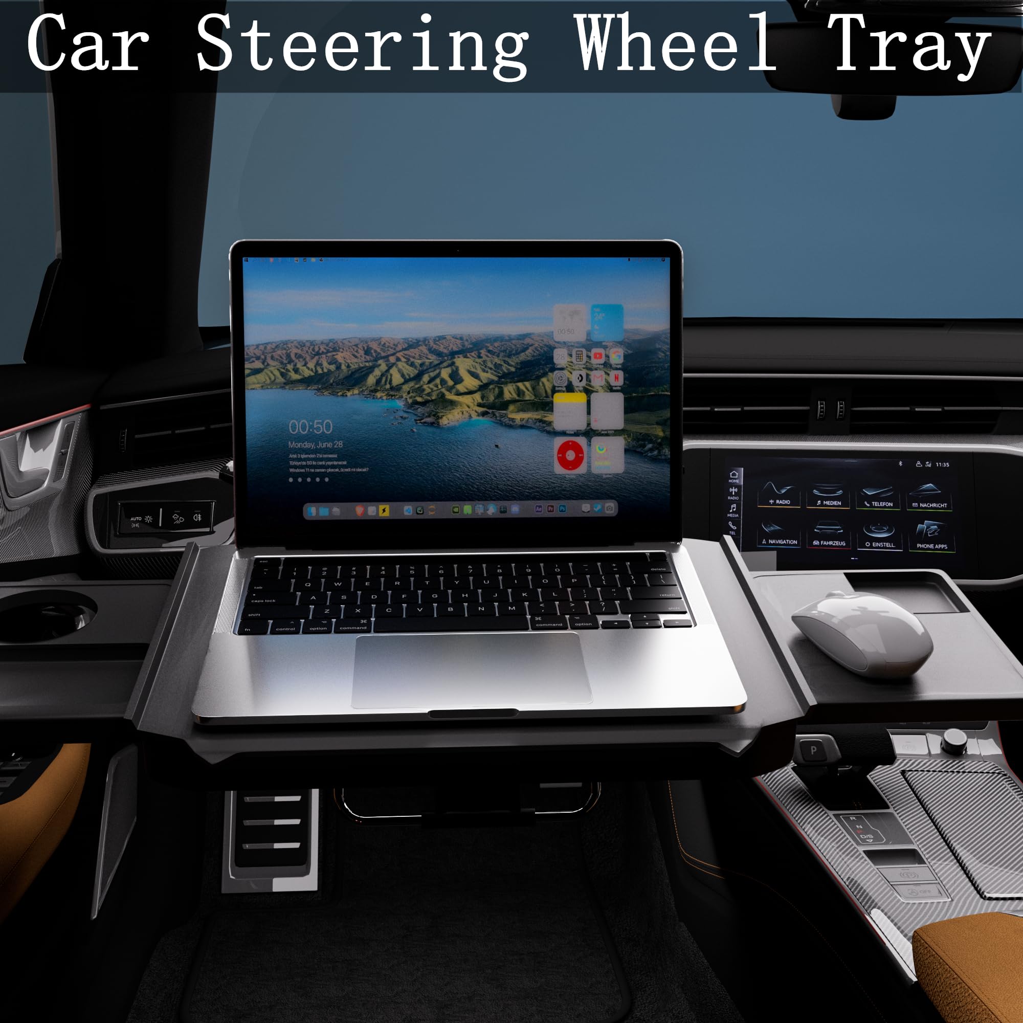 Hzgamer 2 In 1 Large Car Steering Wheel Tray/Back Seat Headrest Table With Phone Holder For Eating Food Drink And Writing Work,