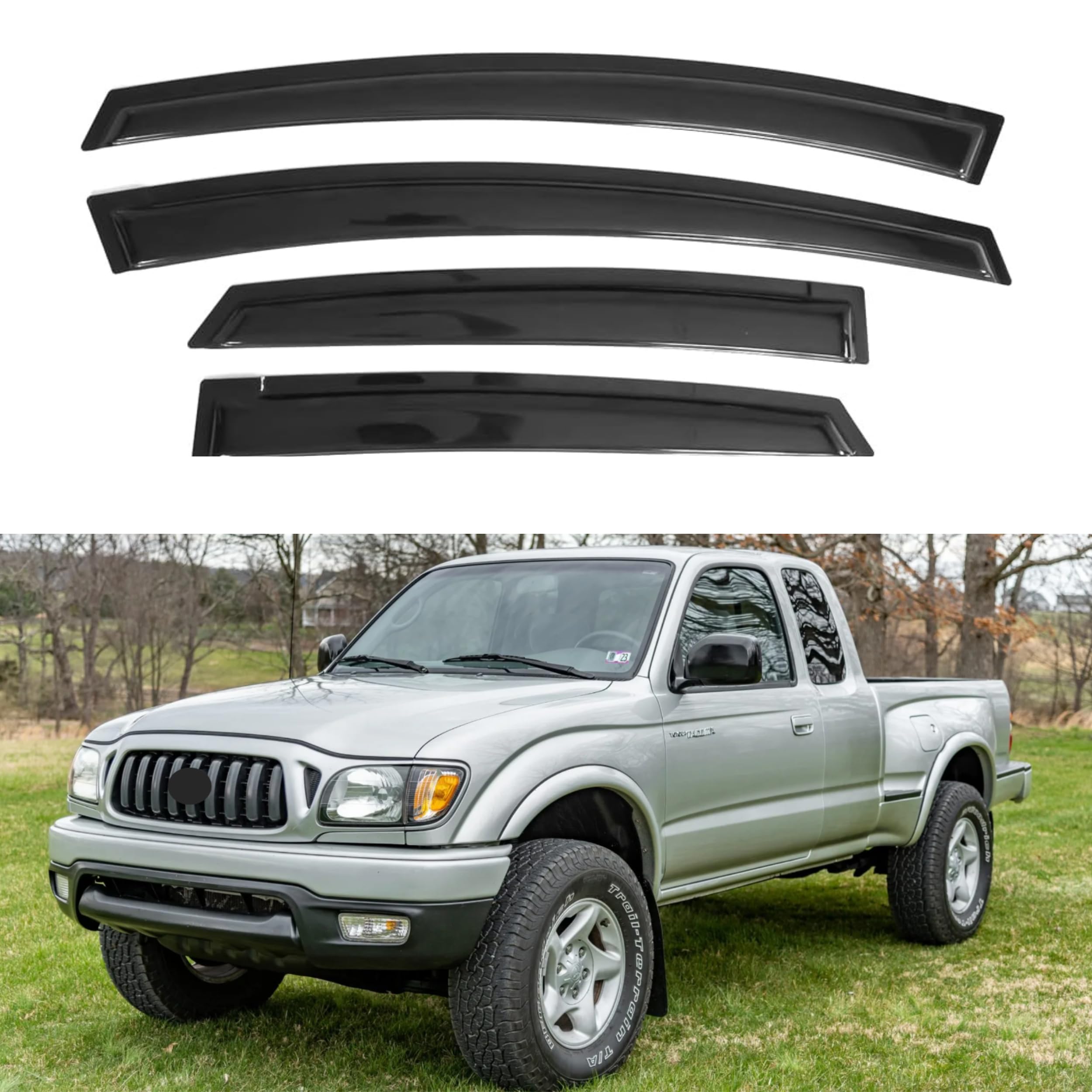 Ig Window Visor For Toyota Tacoma Extended Cab 1995-2004, Rain Guard Tape-On Extra Durable Side Vent Window Deflector, 1995 1996
