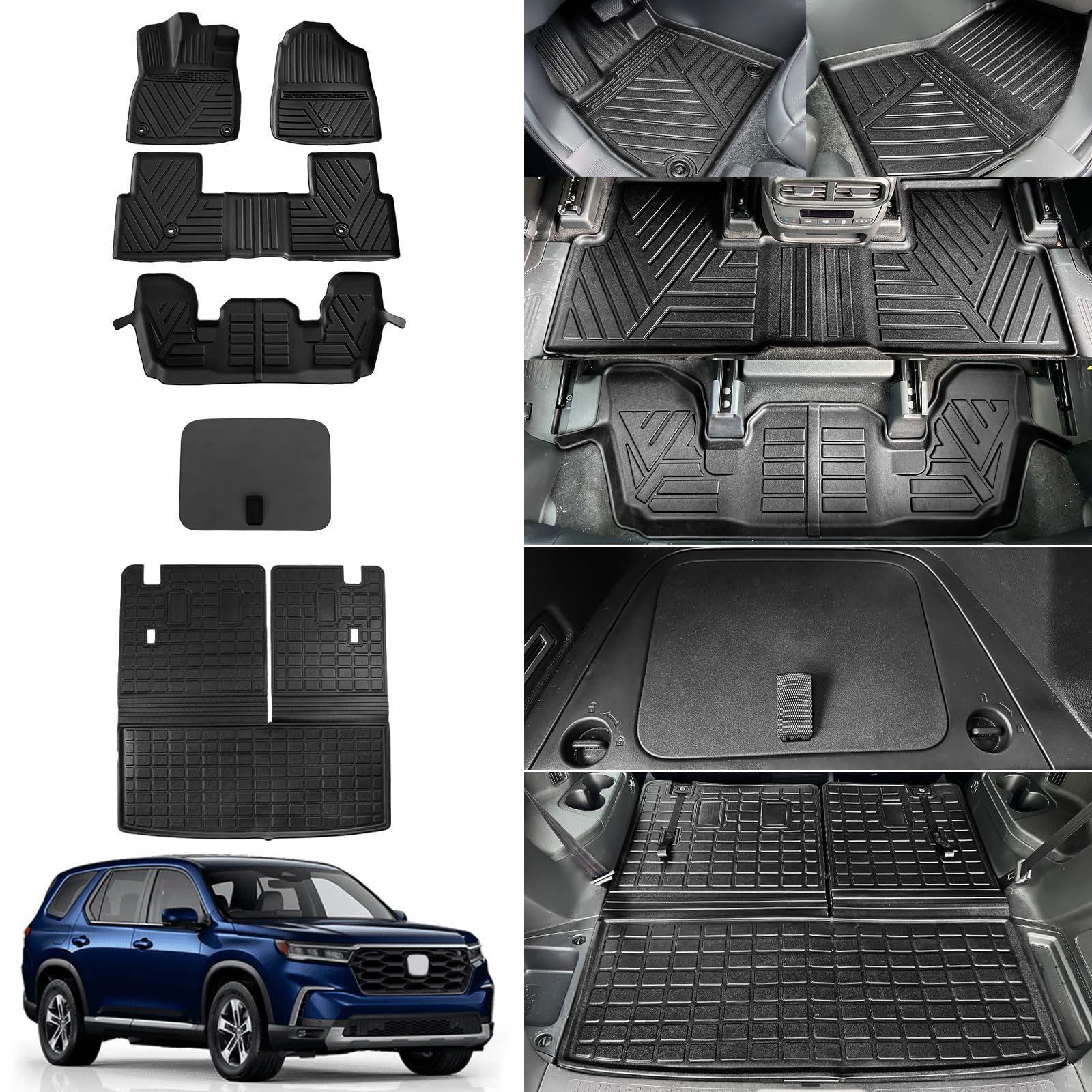 Rongtaod Floor Mats Compatible with 2023 2024 2025 Honda Pilot Cargo Mat Cargo Liner Trunk Liner Trunk Mat Rear Trunk Organizer 