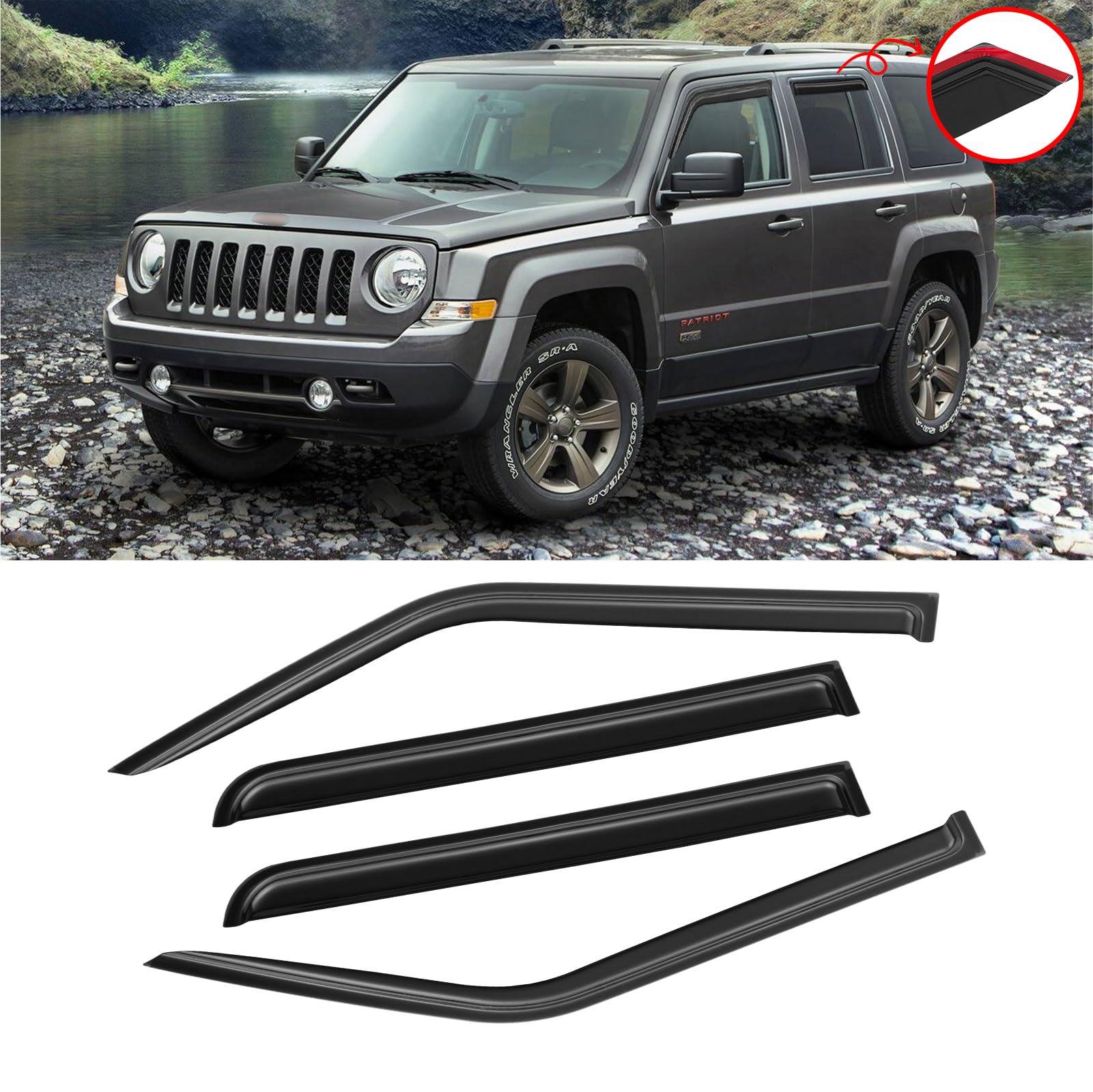 Cmvt Auto Window Visors For 2007-2018 Jeep Patriot, Rain Guards Shields Vent Shade Deflector Dark Smoke 2008 2009 2010 2011 2012