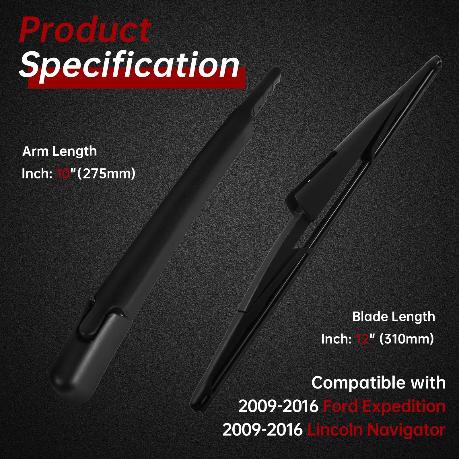 Otuayauto 9L1Z17526A Rear Wiper Arm Blade Set - Replacement For Ford Expedition/Lincoln Navigator 2009-2016