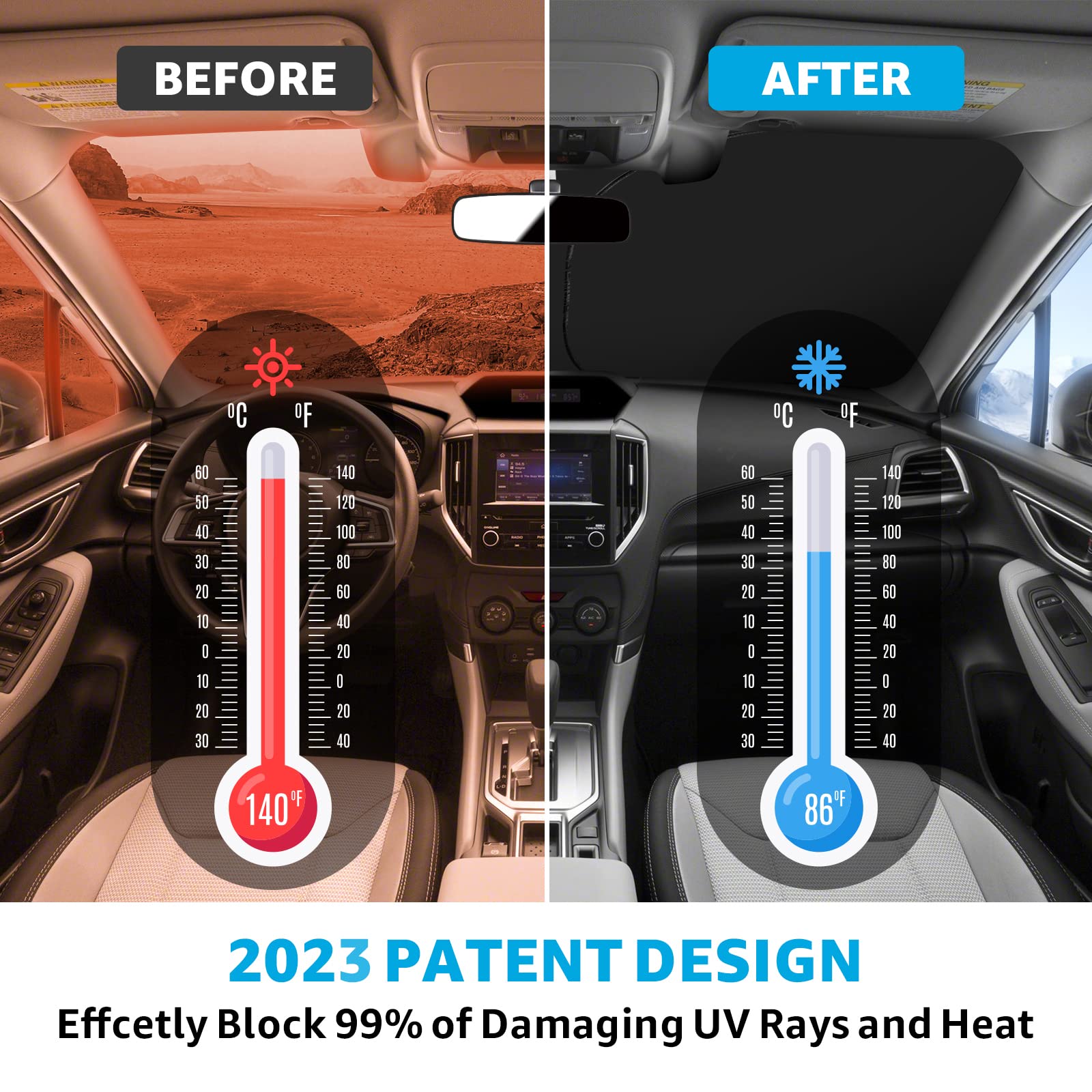 Proadsy Foldable Sunshade Protector for 2015-2020 Ford F-150 Lariat, King Ranch, Platinum, XL XLT, Limited, Raptor - Silver & Black