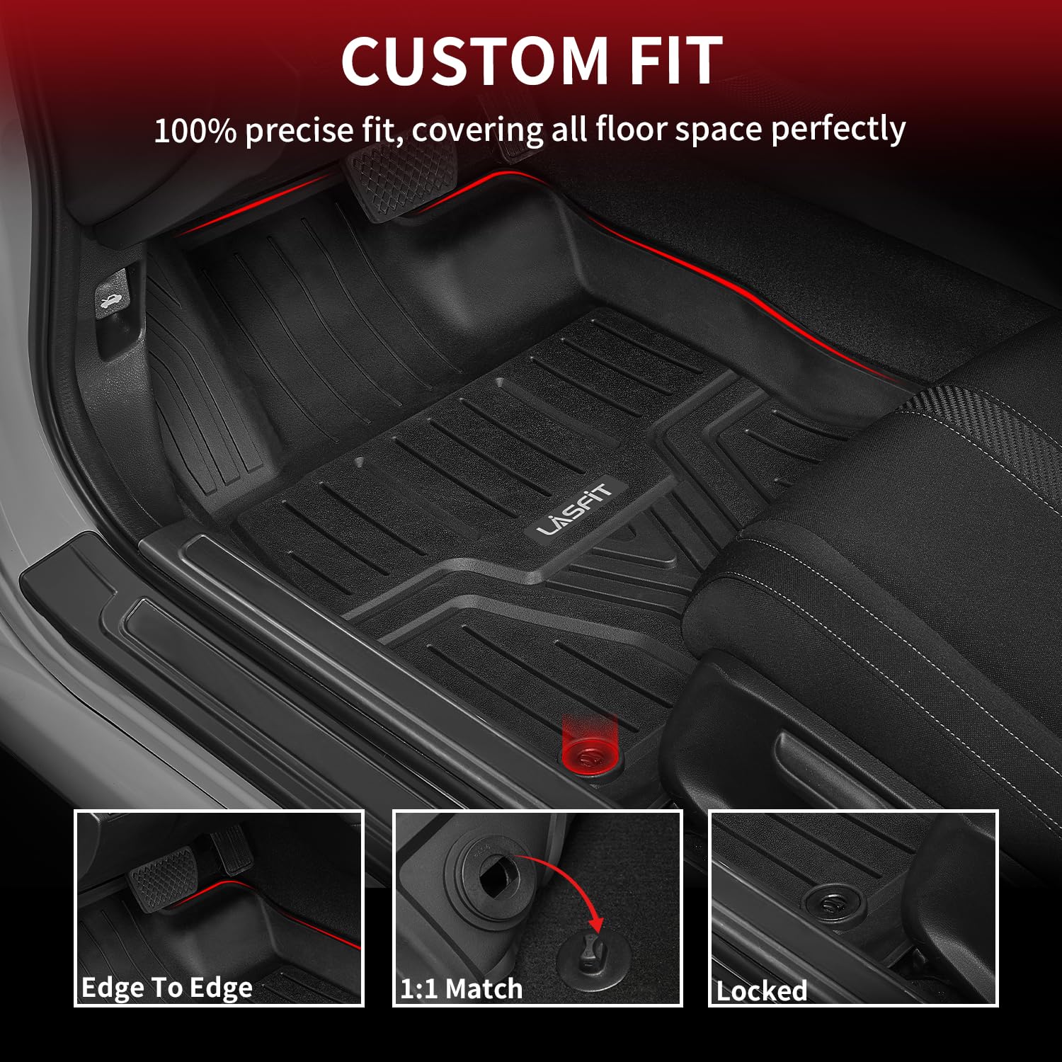 Lasfit Floor Mats For Honda Civic Sedan 2016-2021 & Hatchback 2017-2021 & Coupe 2016-2020, All Weather Tpe Custom Fit Floor Line