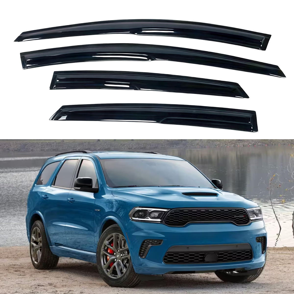 Ig Window Visor For Dodge Durango 2011-2024, Rain Guard Tape-On Durable Side Vent Window Deflector Mugen Style, 2011 2012 2013 2
