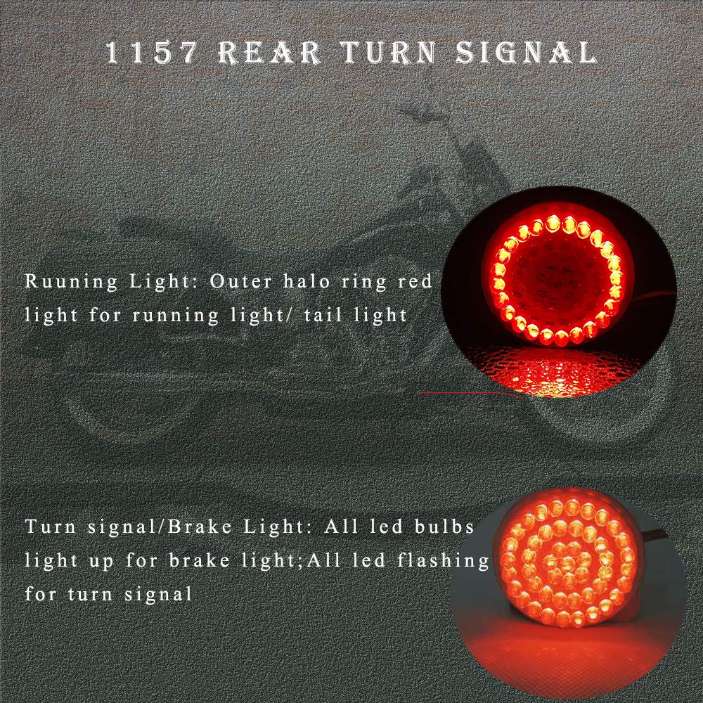 Motoparacc 1157 Rear Led Turn Signal Lights, 2 Inch Bullet Red Brake Tail Light With Smoked Lens Cover For Harley Sporster 1200, Dyna, Road King, Street Glide, Softail 2020