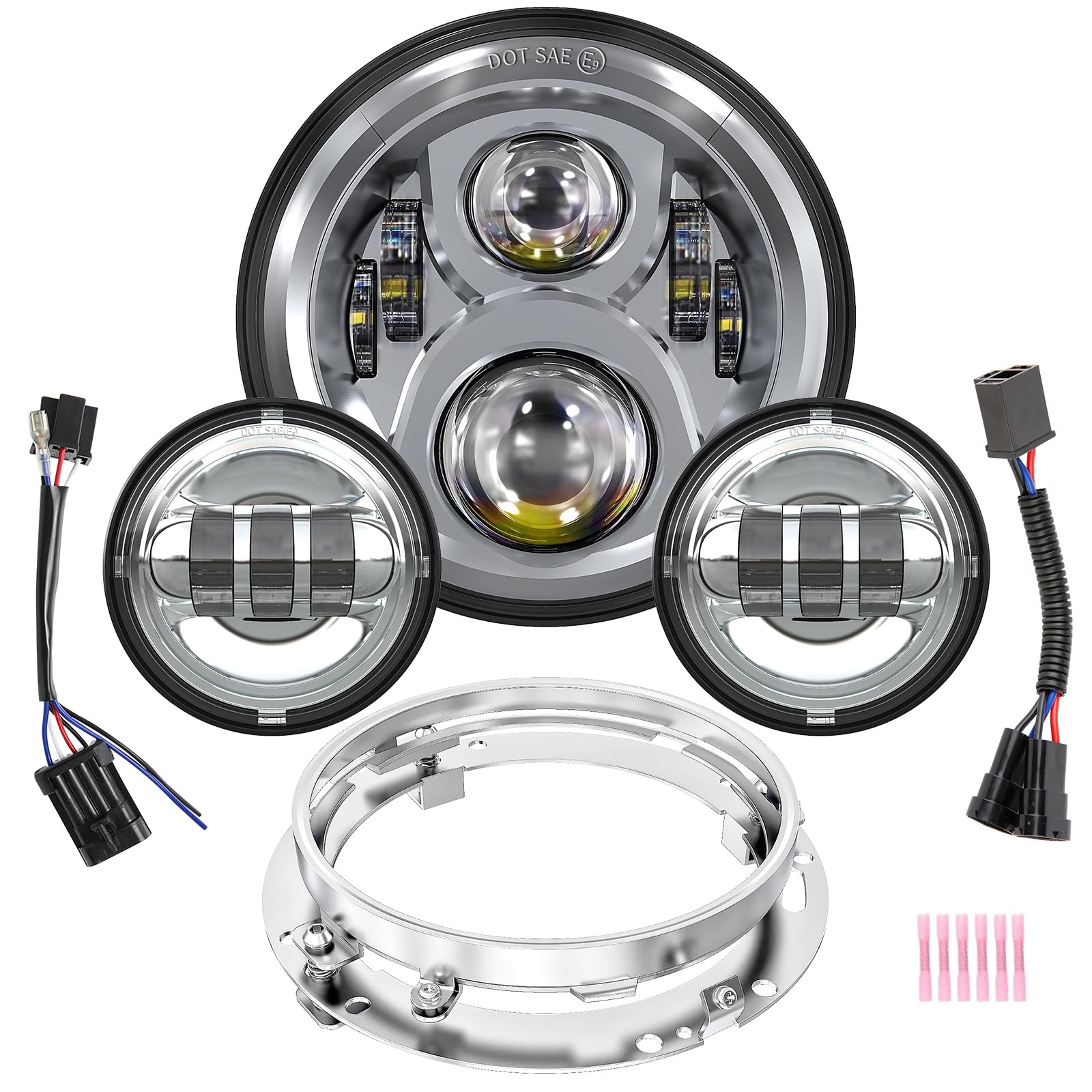 7 Inch Led Motorcycle Headlight With 4.5 Inch Fog Lights Passing Lamps Dot Sae Approved, Compatible With Harley Davidson Classic