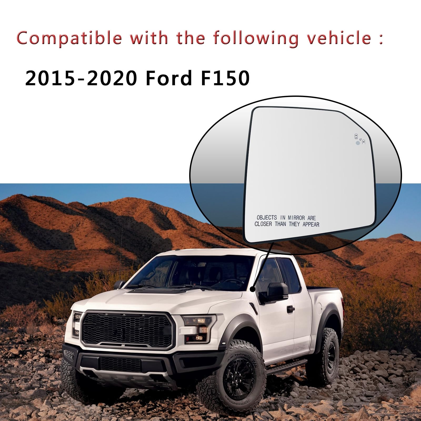 Passenger Side Heated Mirror Glass Replacement For Ford F150 2015 2016 2017 2018 2019 2020 - for Ford F150 Power Side Mirror wit