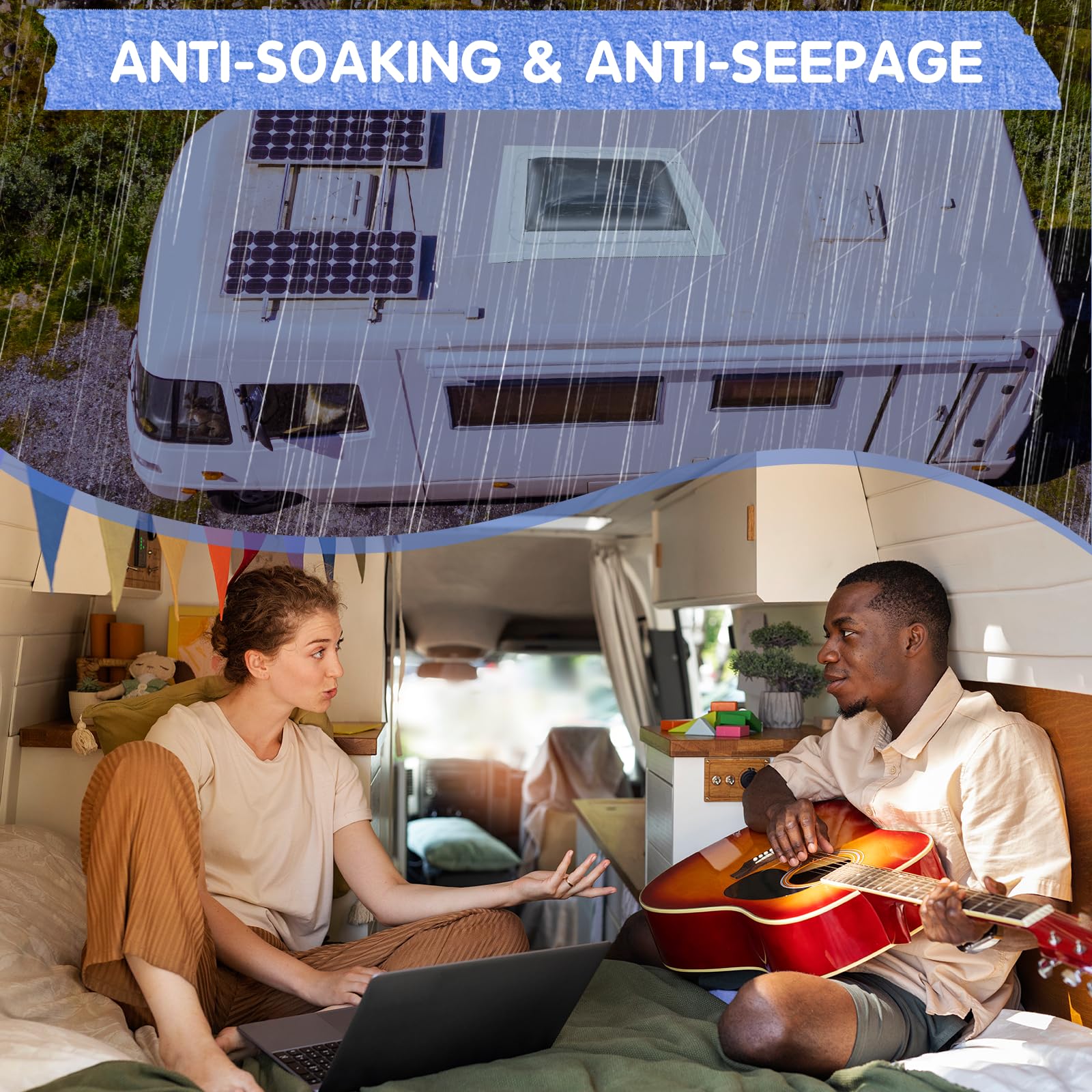 Touranize Rv Roof Tape With Rubber Roller, 4 Inch X 50 Feet Rv Sealant Tape For Camper Roof Repair, Boat Sealing, Trailer Roof S